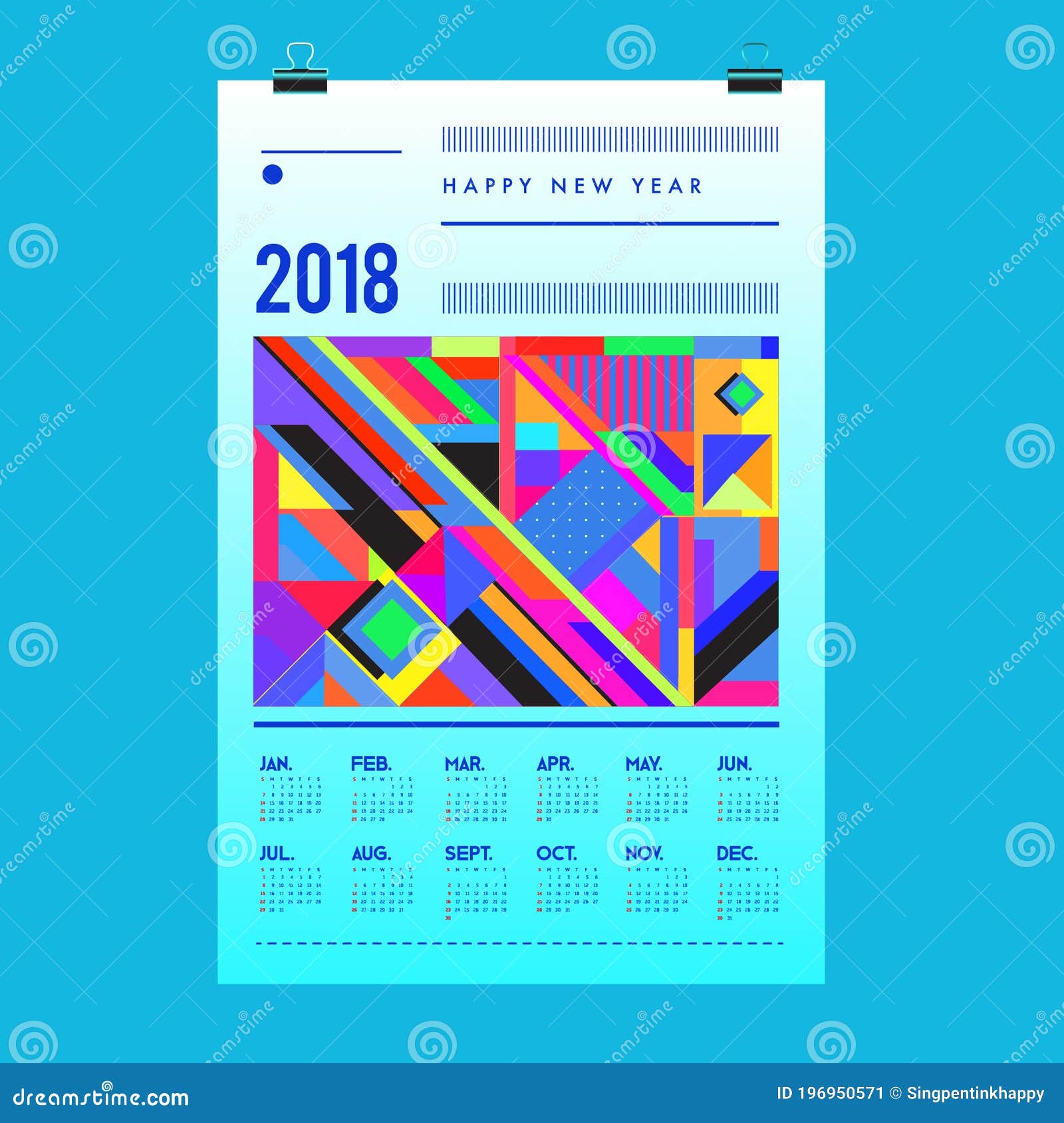 Vector Geometric Memphis Style for Calendar Template 2021 Stock Vector
