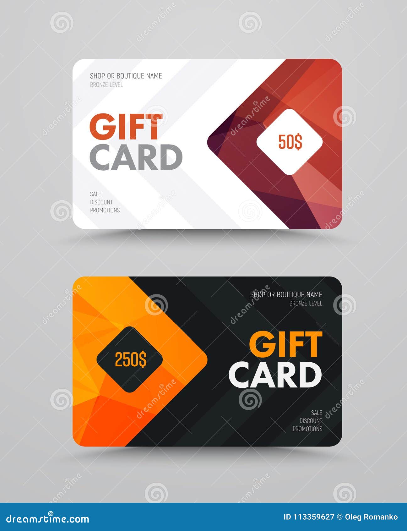 Vector Gift Card Template with Polygonal Bronze and Gold Element Stock