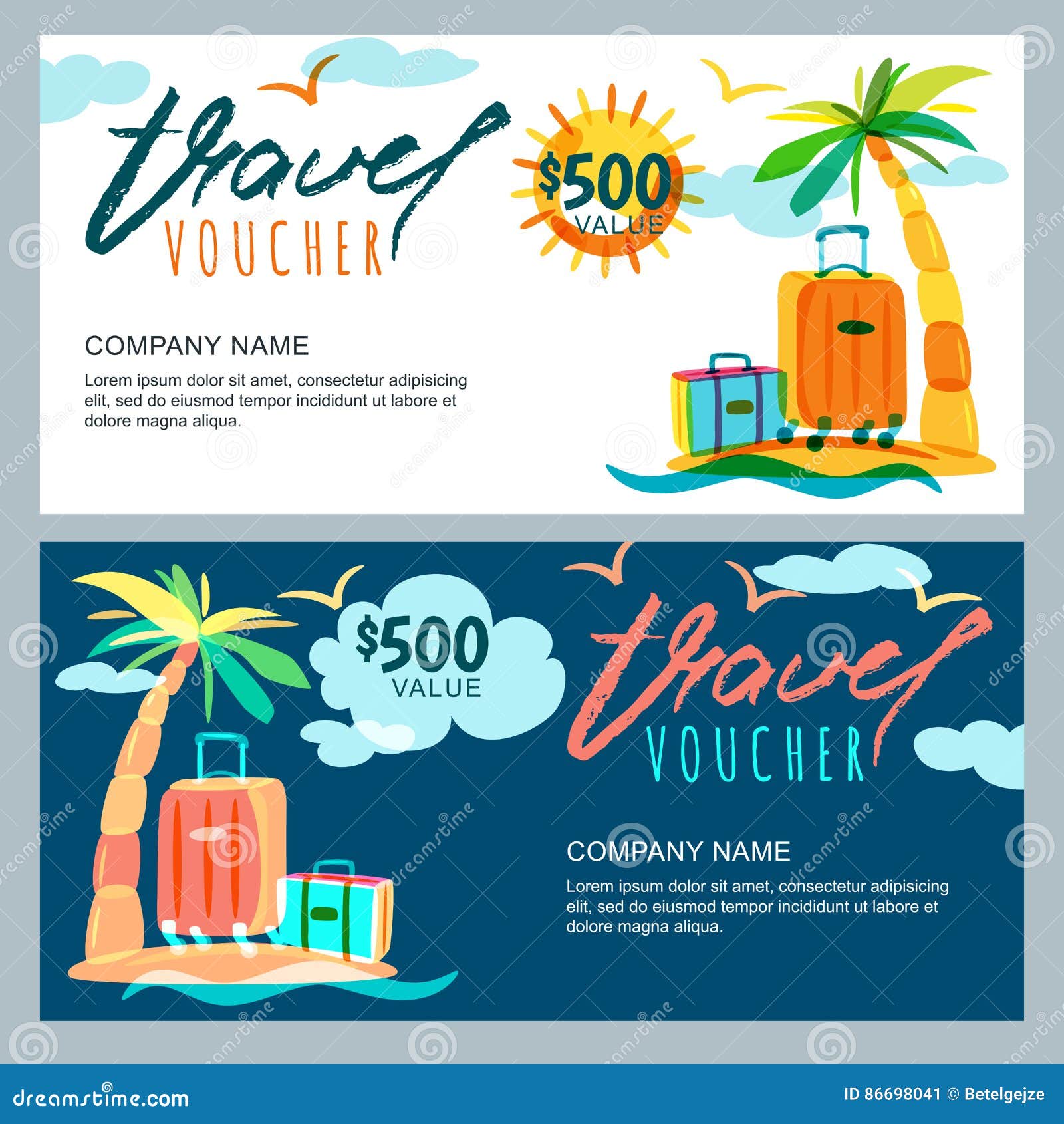 Vector Gift Travel Voucher Template Tropical Island Landscape With Palm Tree And Luggage Suitcase Stock Vector Illustration Of Suitcase Holidays 86698041