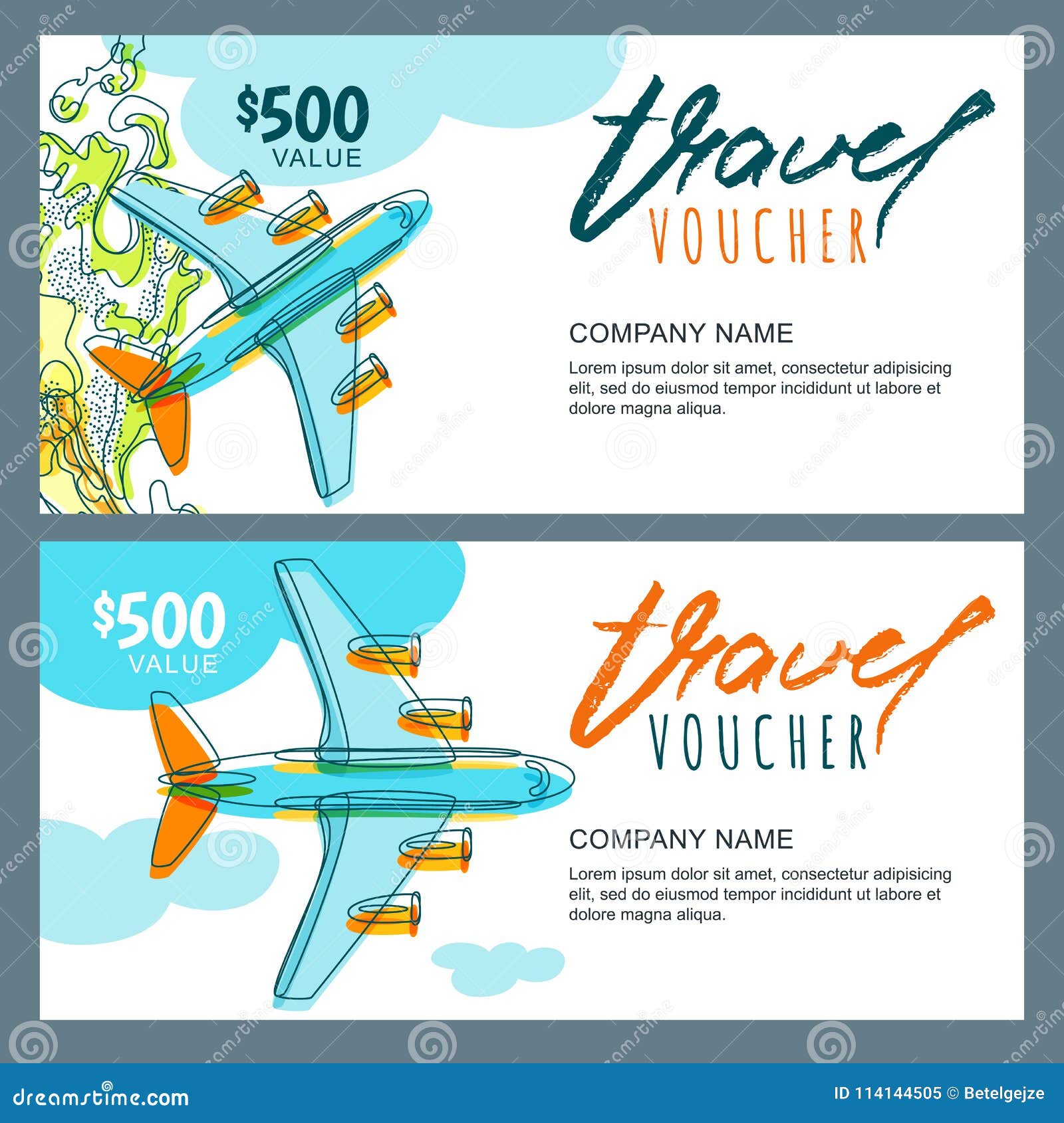 Vector Gift Travel Voucher. Top View Hand Drawn Flying Airplane Throughout Free Travel Gift Certificate Template
