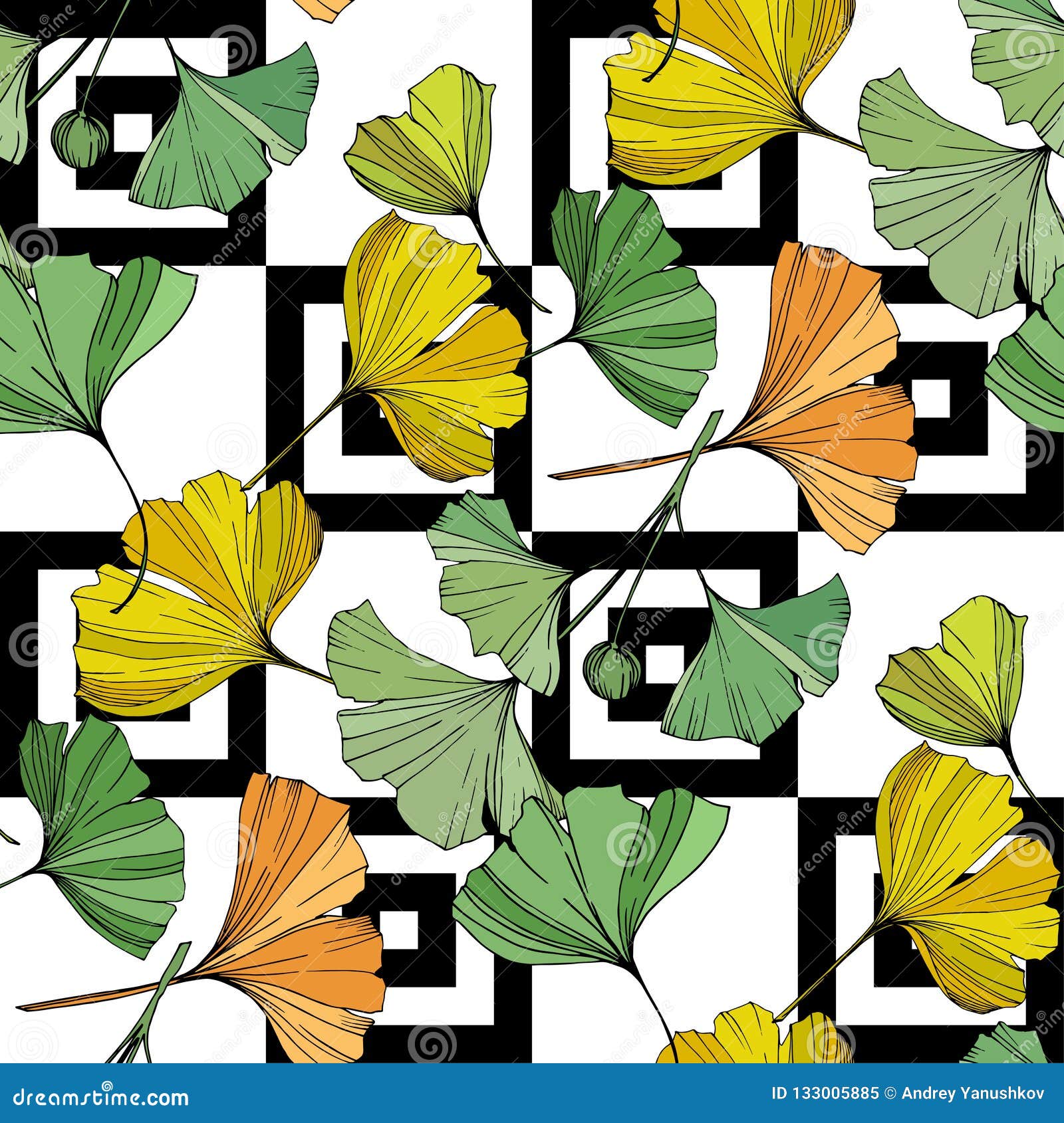 Vector. Ginkgo Leaf. Seamless Background Pattern. Fabric Wallpaper