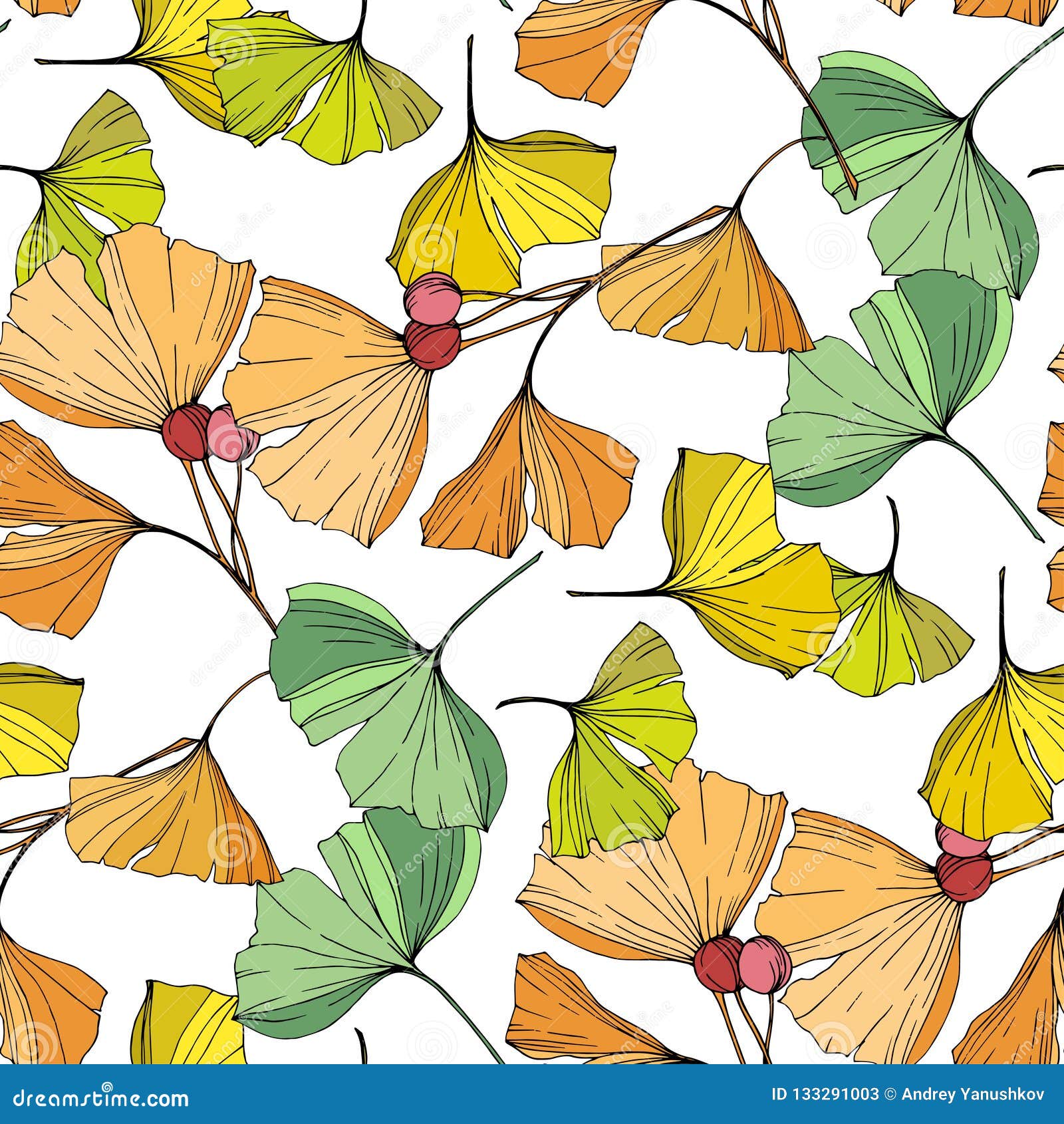 Vector. Ginkgo Leaf. Seamless Background Pattern. Fabric Wallpaper