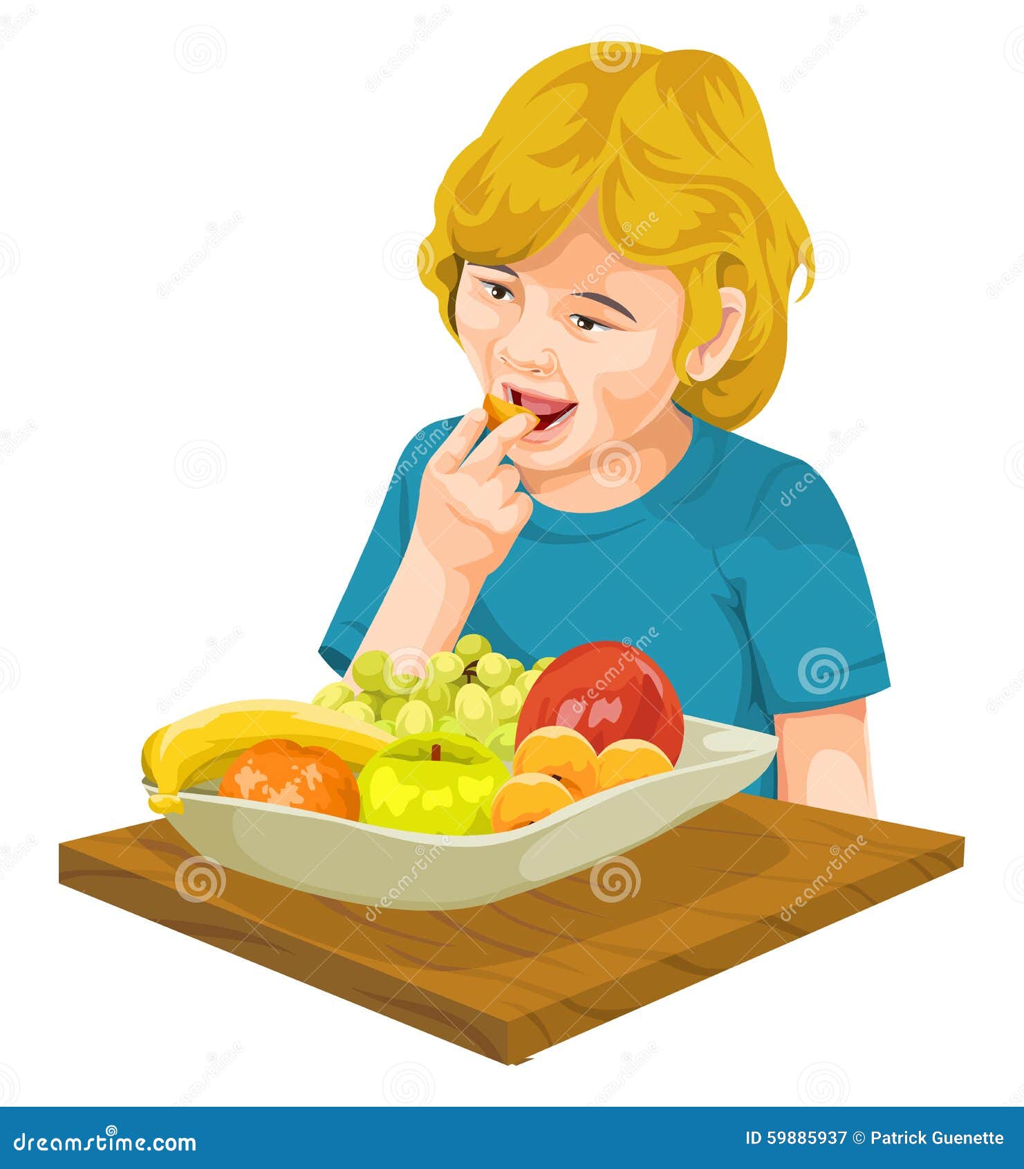 Vector of Girl Eating Fresh Fruit. Stock Vector Illustration of fresh