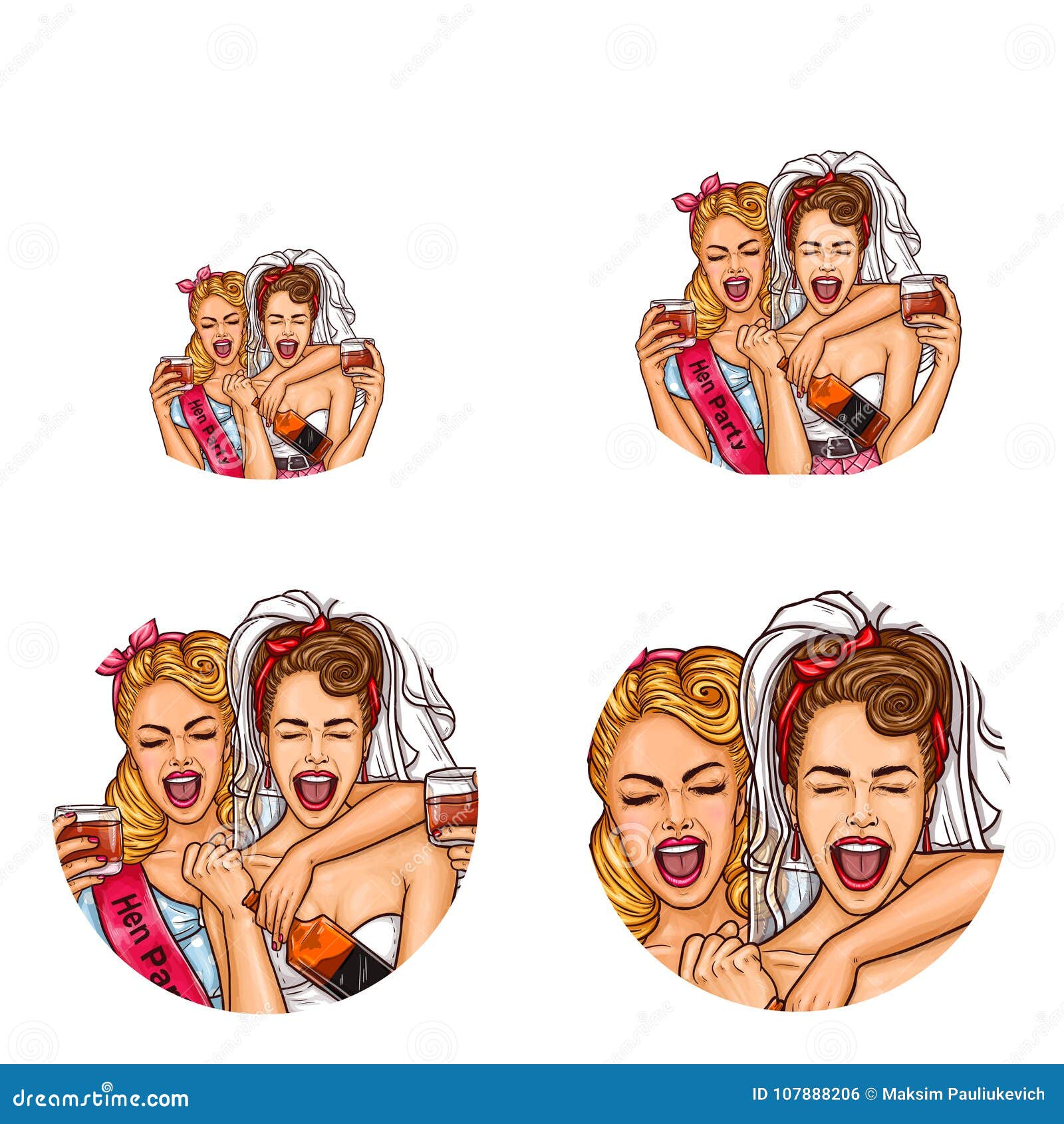  girls, bride hen party pop art avatar icons