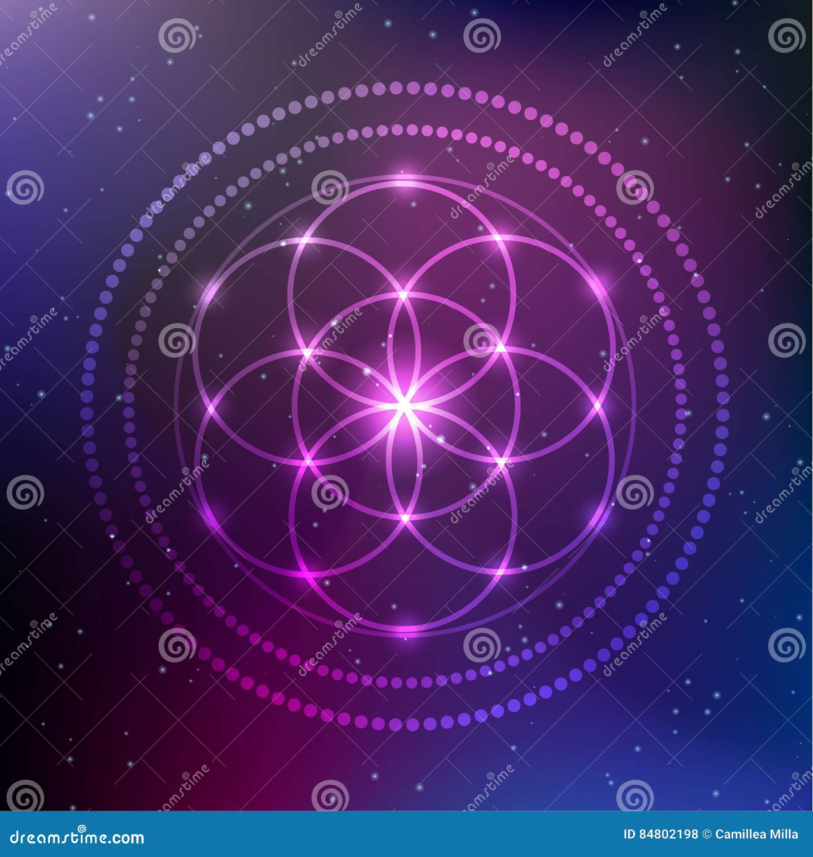 Vector Glowing Flower of Life Symbol Illustration Stock Vector