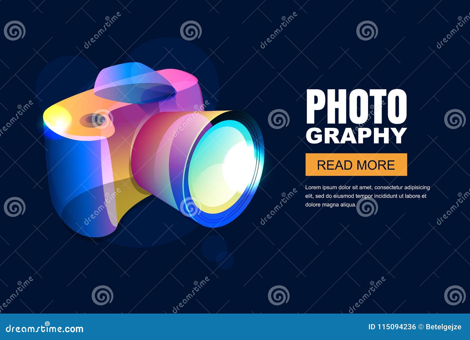 Vector Glowing Neon Photo Studio Poster or Banner Background. Colorful 3d  Style Photo Camera Stock Vector - Illustration of lens, abstract: 115094236