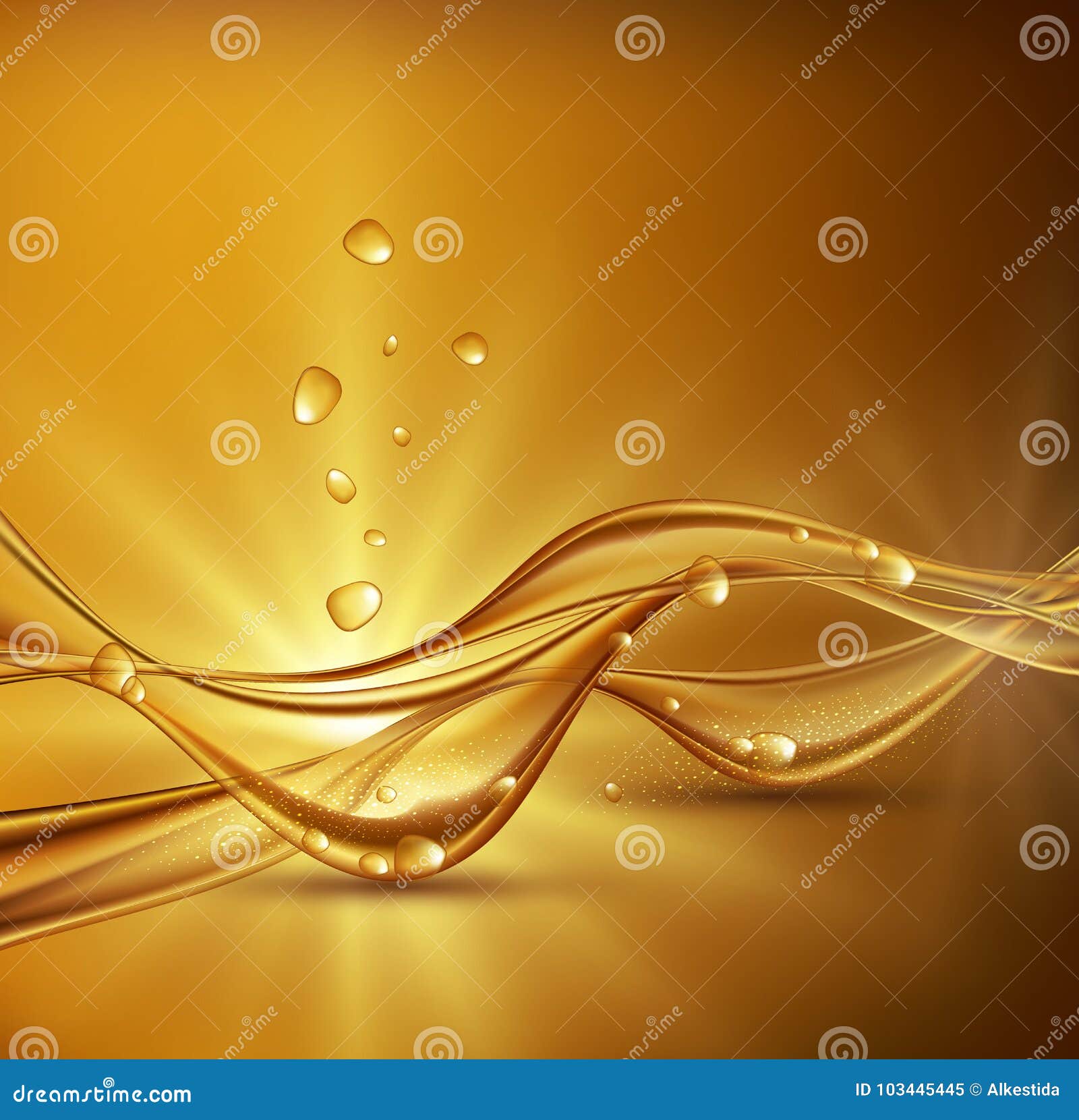 Vector Gold Brown Abstract Background with Waves and Bubbles Stock