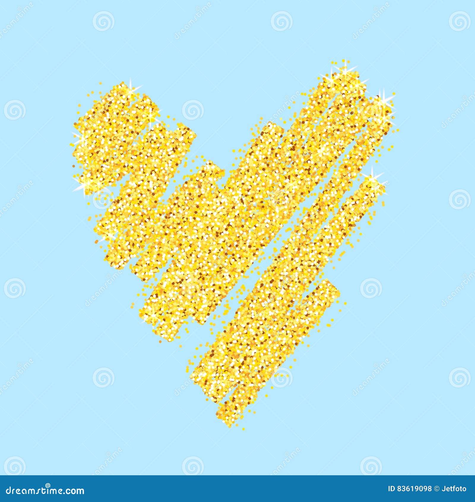 Vector Gold Heart on Blue Background. Stock Vector Illustration of