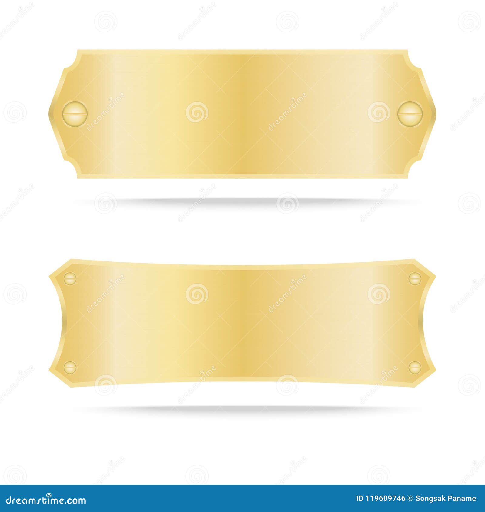Vector Gold Label Metal or Metallic Gold Name Plate Stock Vector