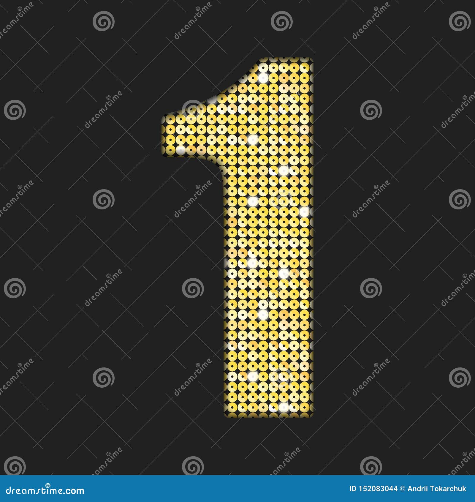 Vector Gold Sequins Number - One. Glitter Font. Stock Vector