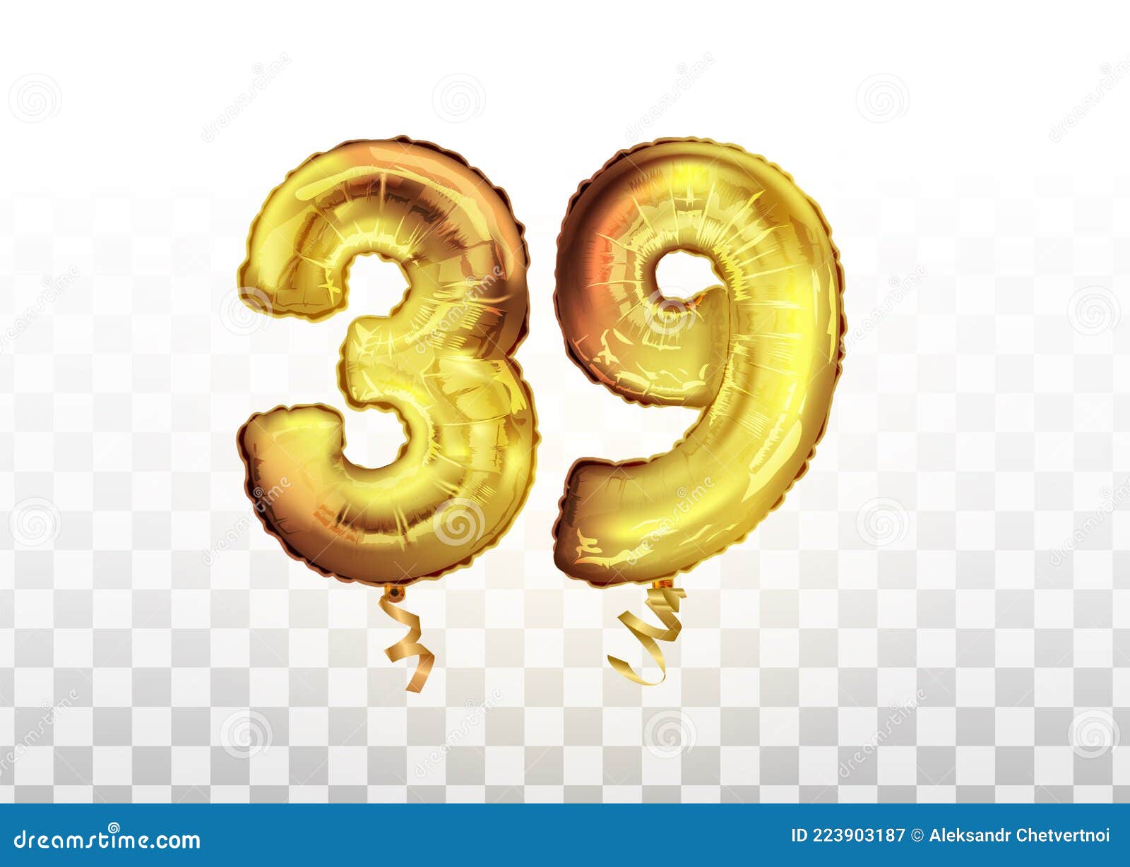 Vector Golden Foil Number 39 Thirty Nine Metallic Balloon. Party