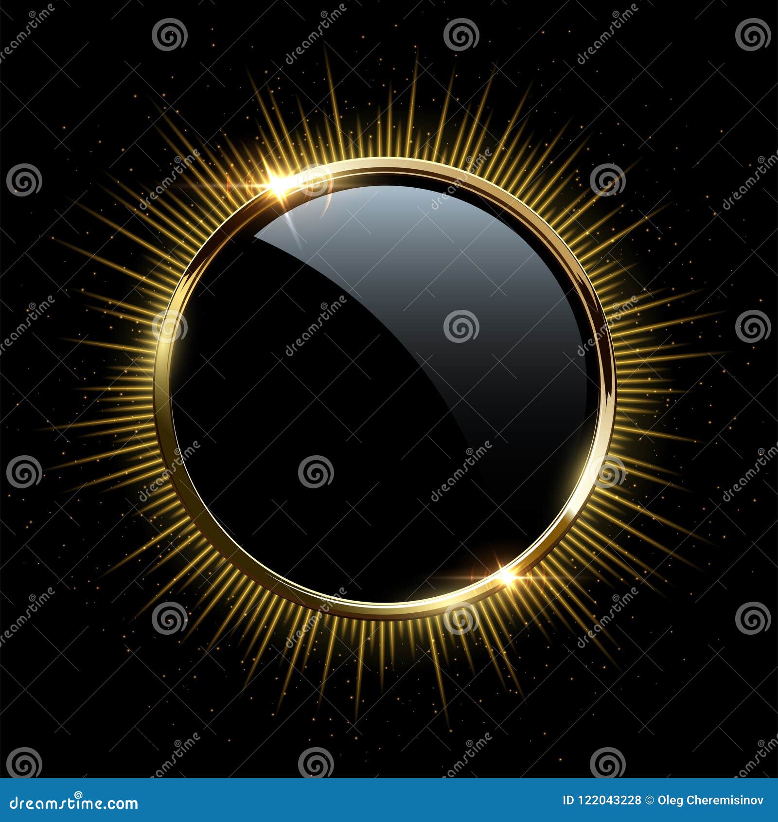 Vector Golden Frame.Golden Sparkling Ring with Rays Isolated on Black  Background. Stock Vector - Illustration of backdrop, element: 122043228