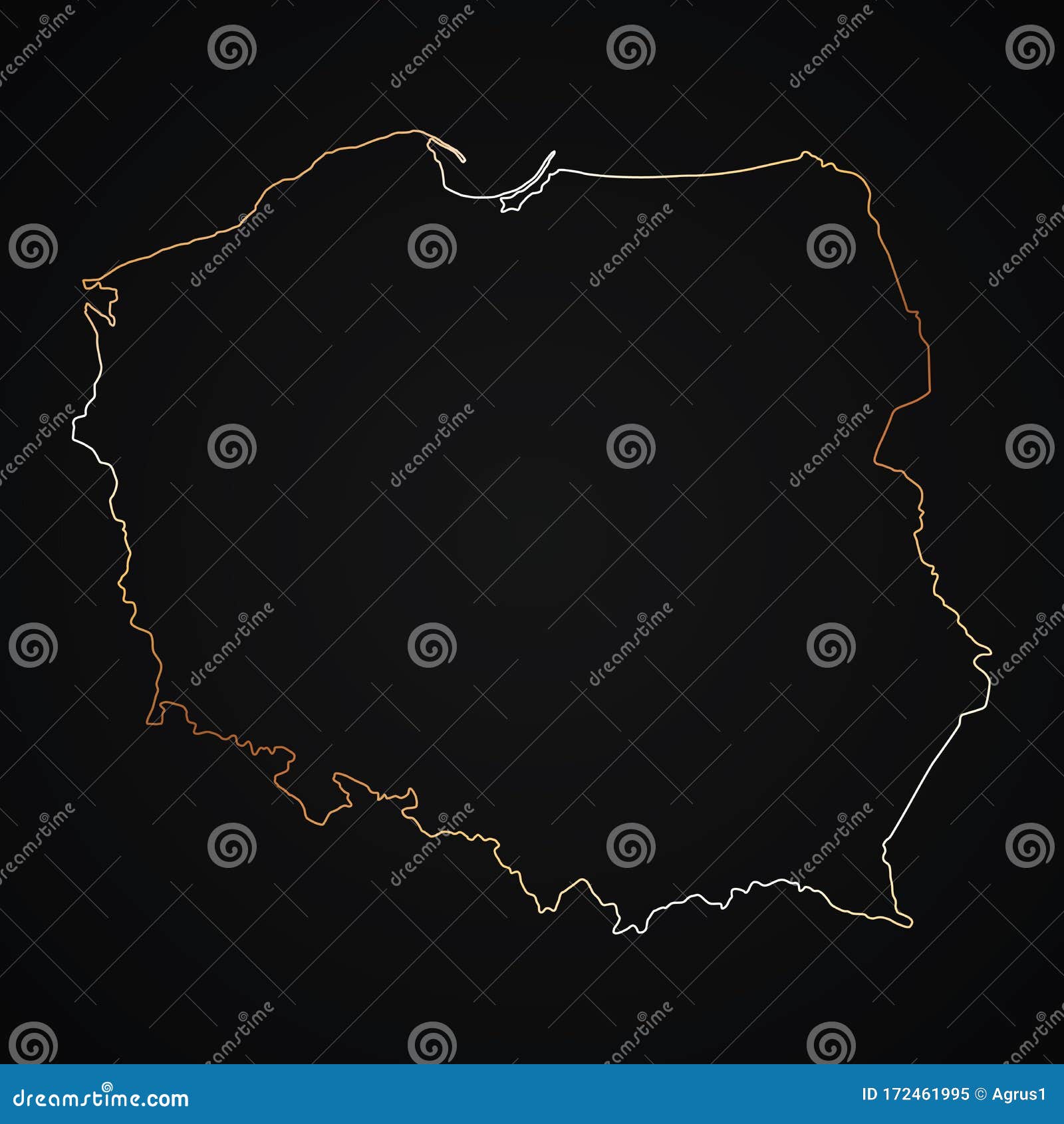 golden map outline of poland on dark background