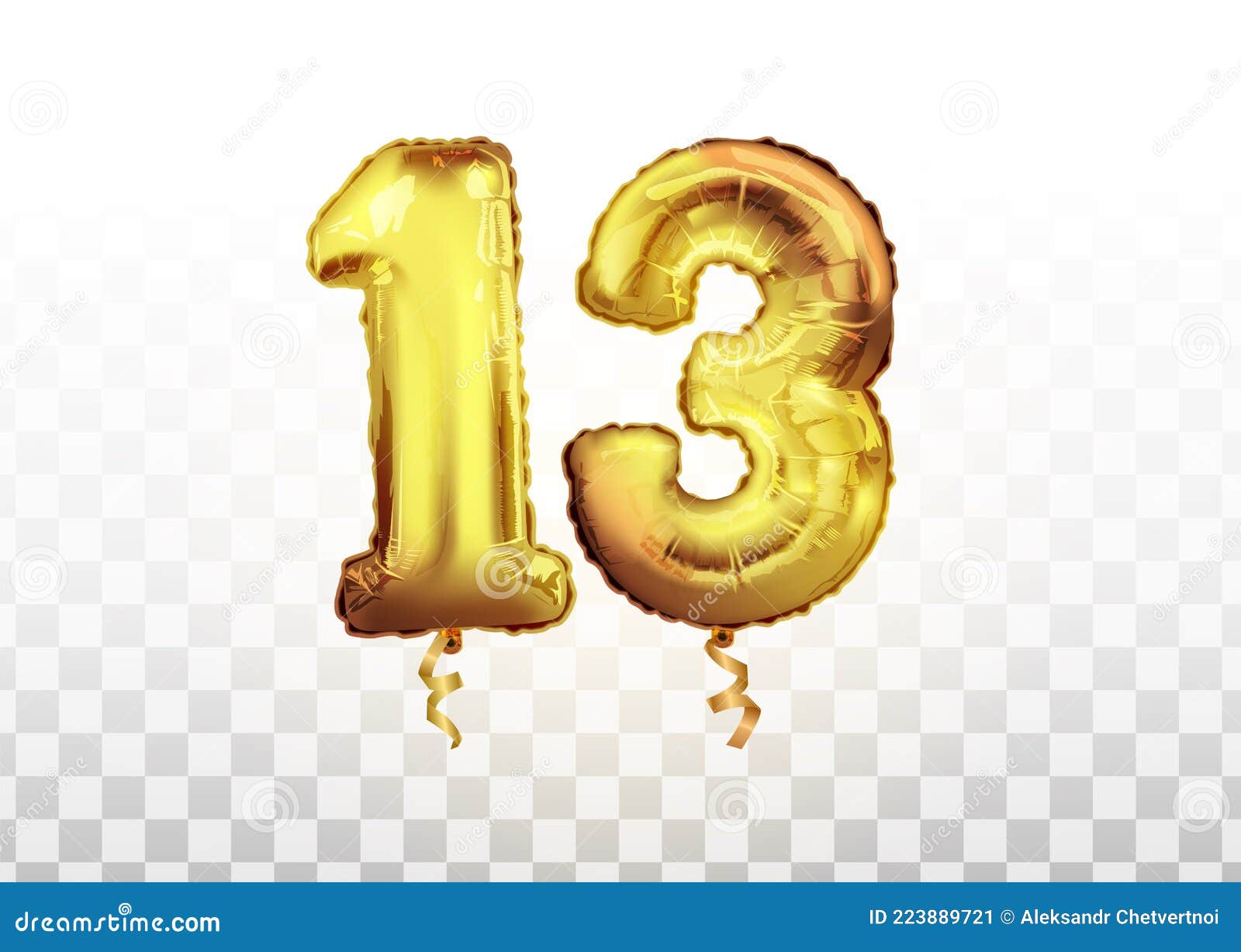 Vector Golden Number 13 Thirteen Made of Inflatable Balloon Isolated on