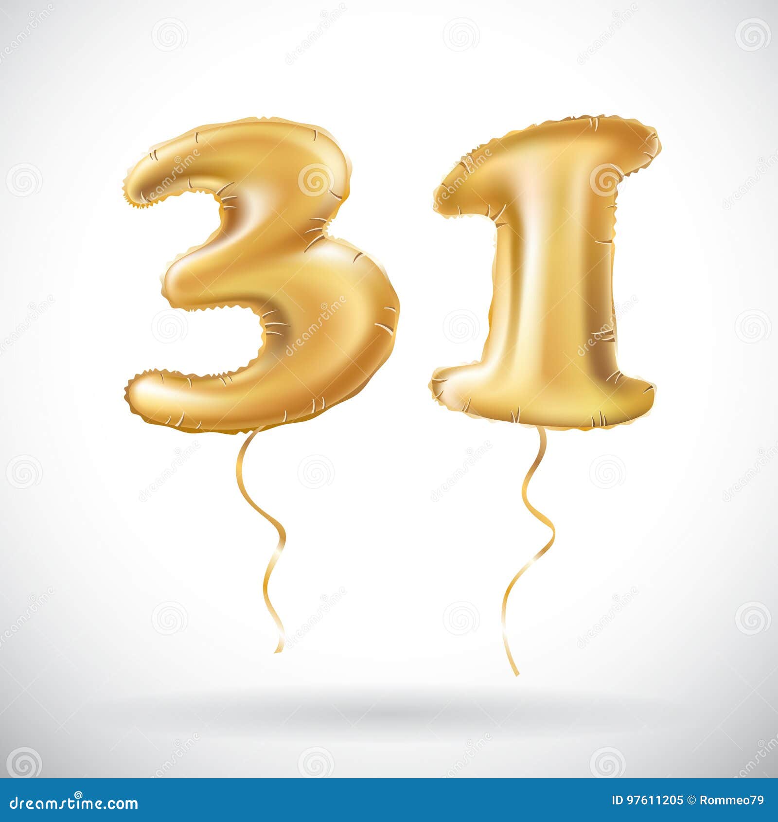 Vector Golden Number 31 Thirty One of Inflatable Balloon on White