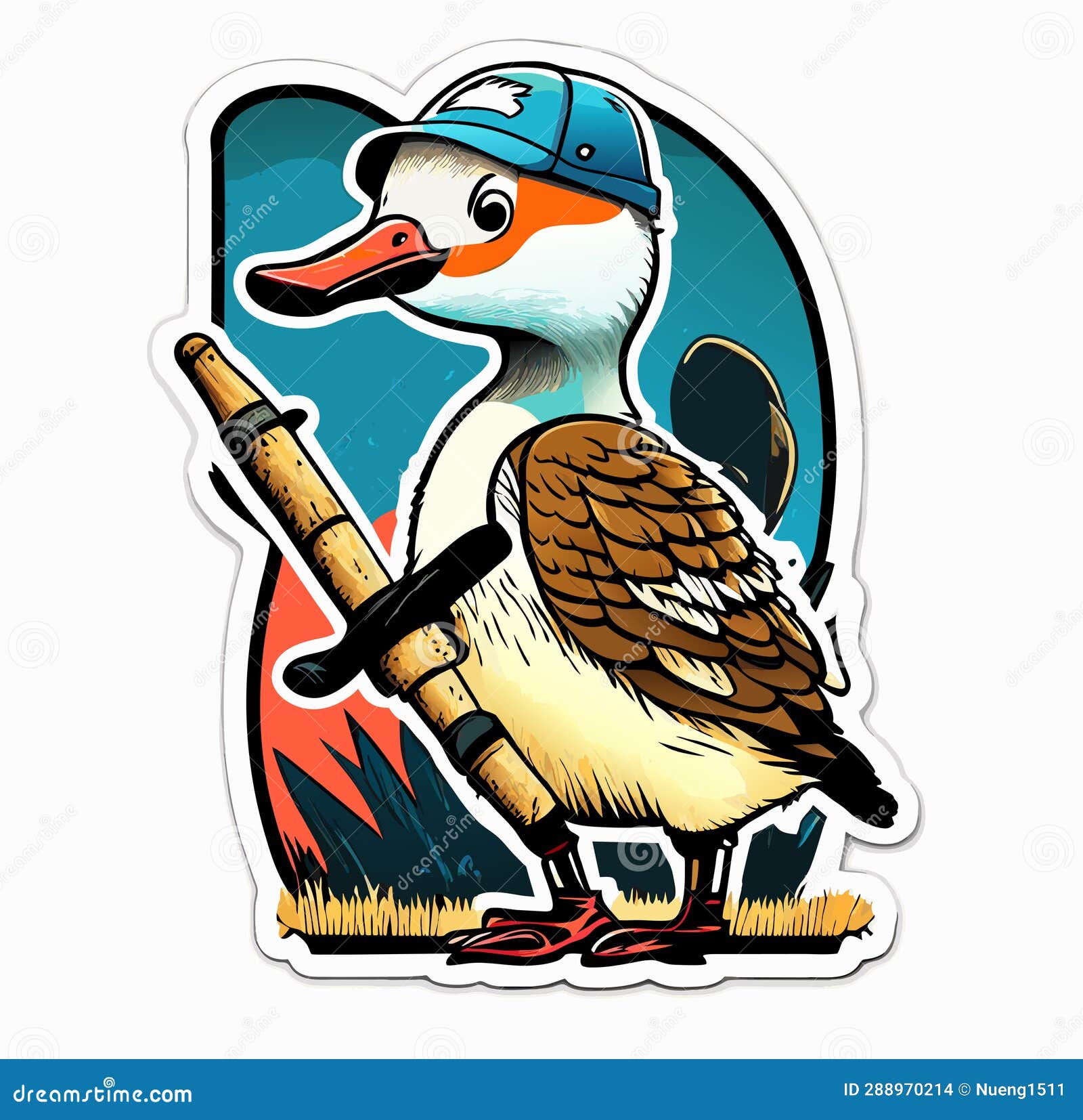 Goose with Baseball Bat Sticker Cute Stock Illustration - Illustration ...