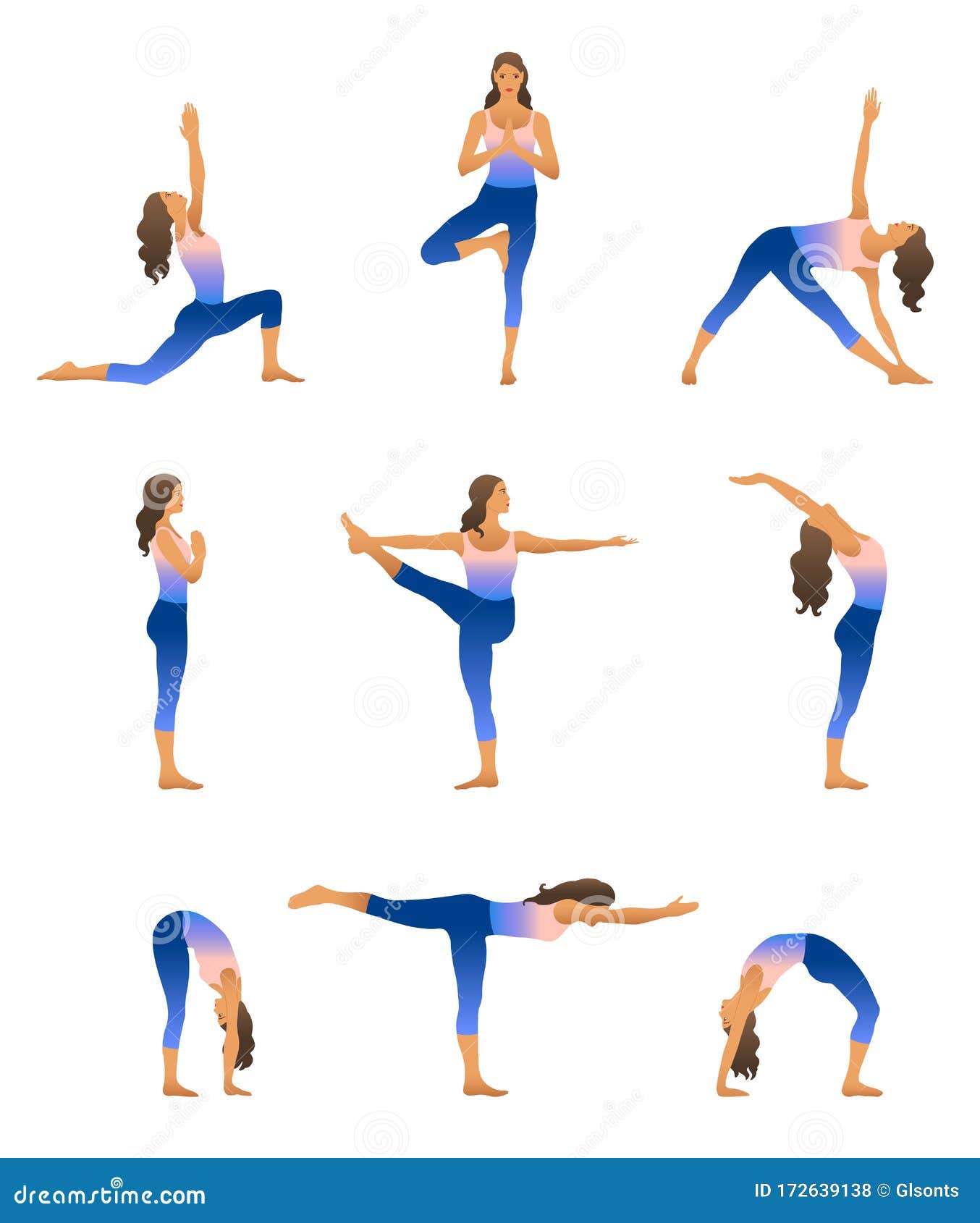 Vector yoga set Women Sketch asana Girl exercises Healthy