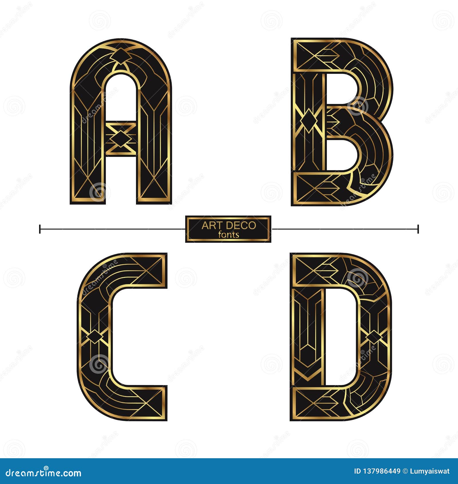 Alphabet Art Deco Style in a Set ABCD Stock Vector - Illustration of
