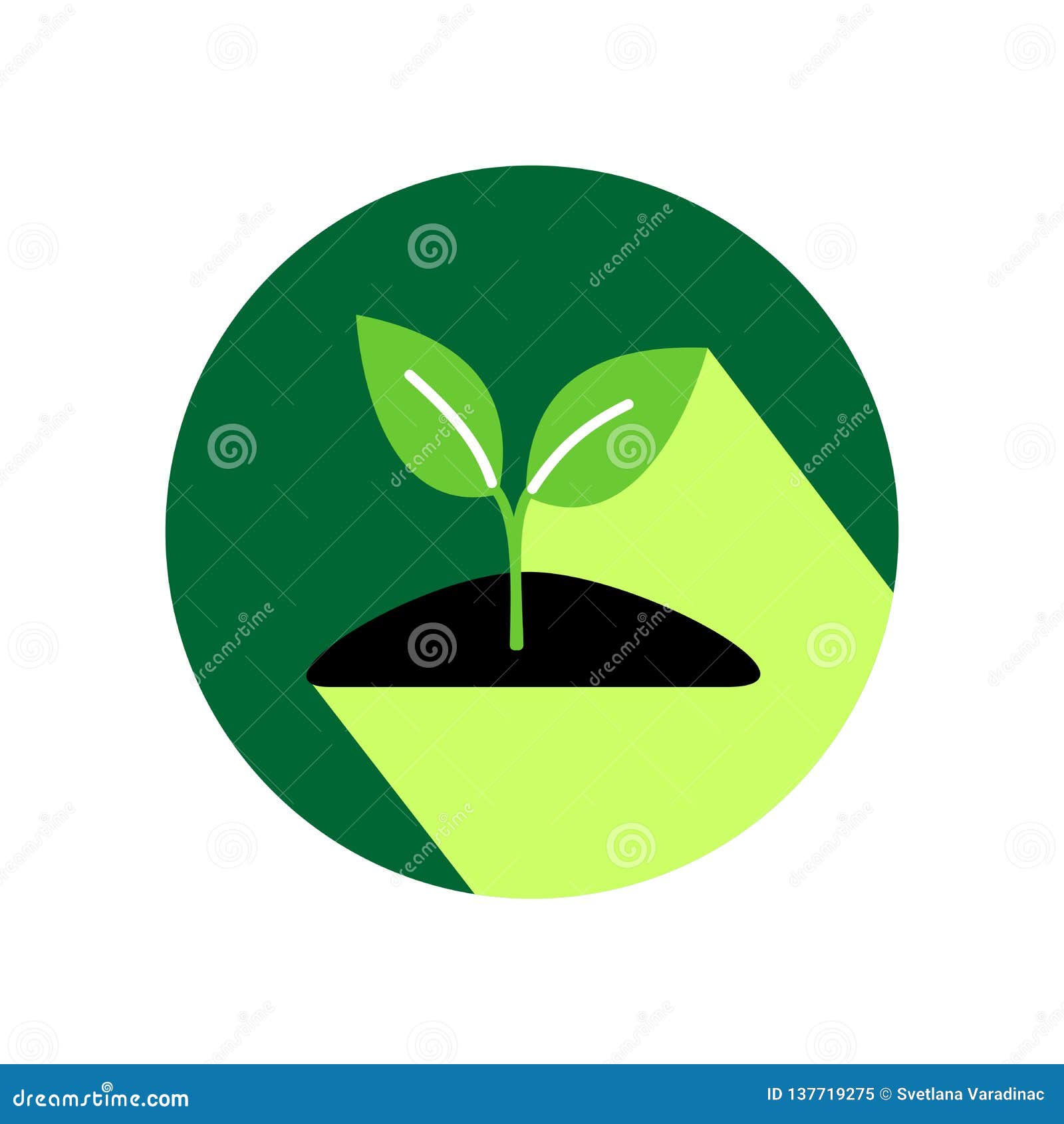 Growing Sprout Flat Circle Icon with Long Shadow. Stock Vector