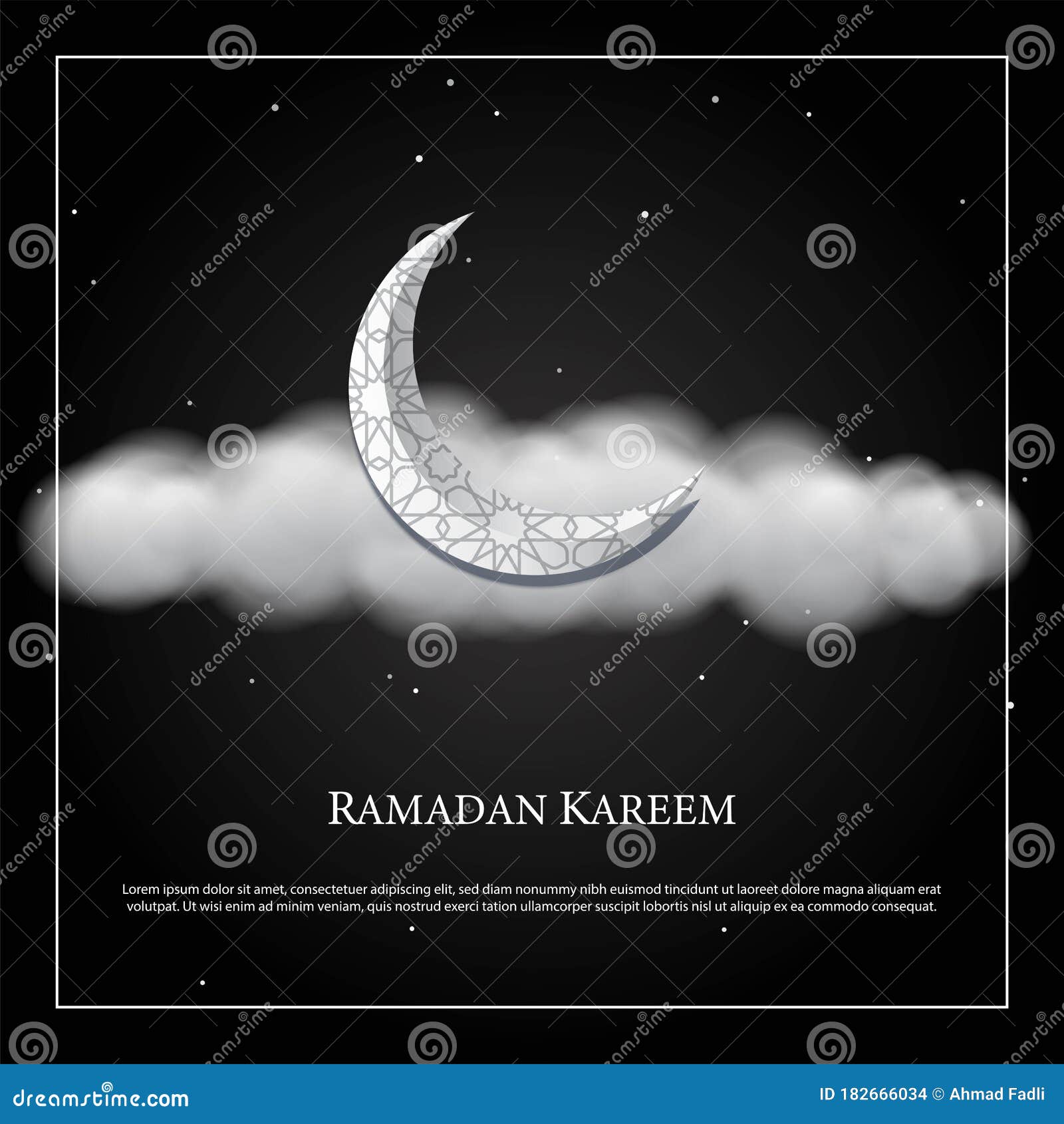 Vector Graphic of Ramadan Kareem with Crescent Moon on Black Background.  Stock Vector - Illustration of dark, message: 182666034