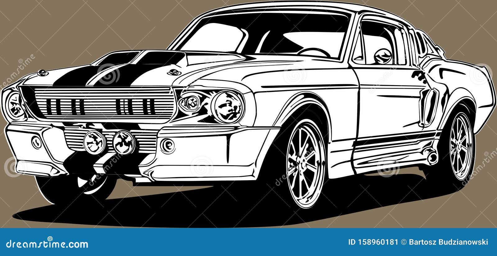 Download Classic American Vintage Retro Icon Of Muscle Car Ford Mustang Stock Vector - Illustration of ...