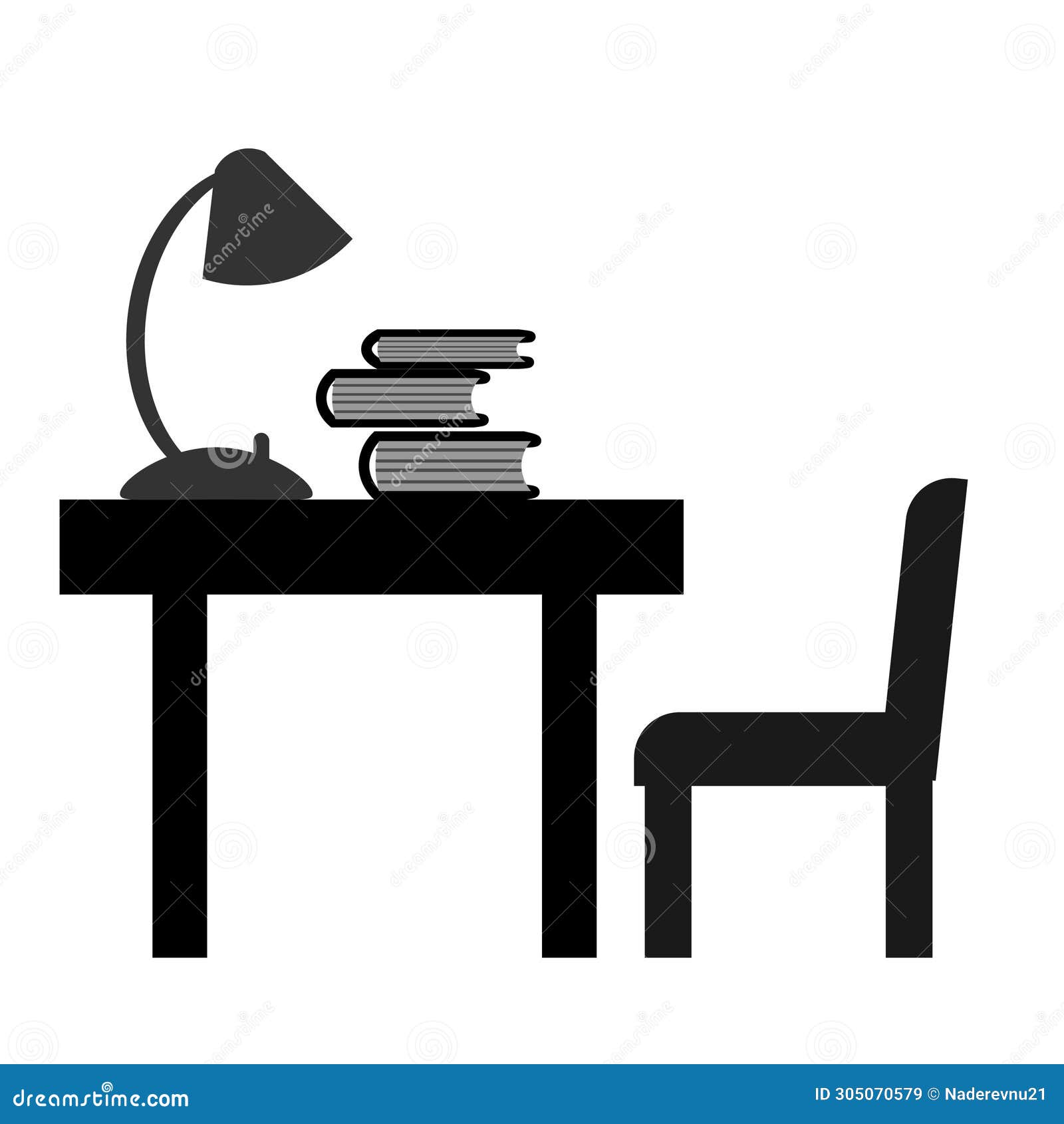 There is a Table Lamp and Books on the Table, and a Chair Stands Next ...