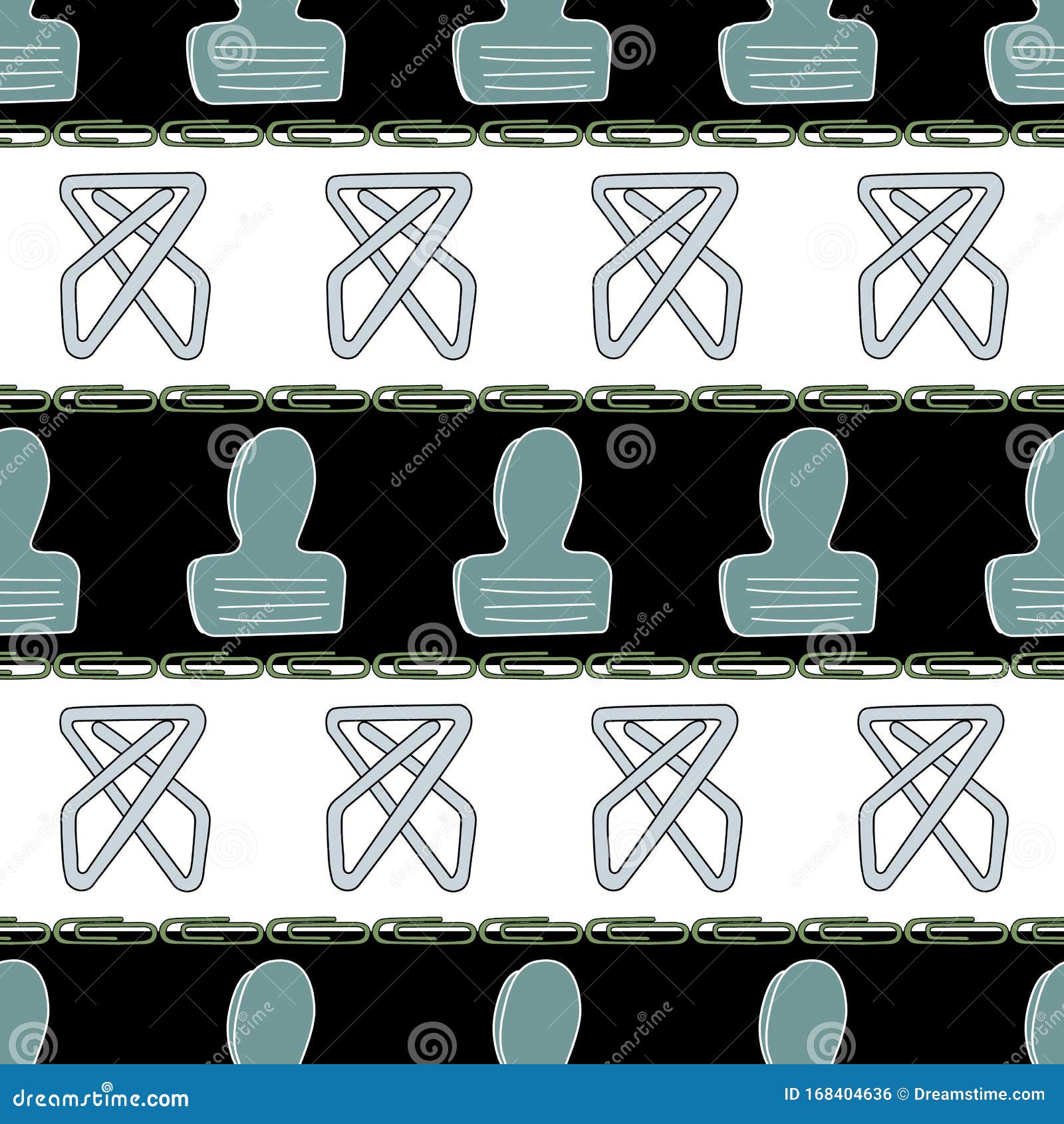 Vector Gray and Green Clips on White and Black Stripes Seamless Repeat