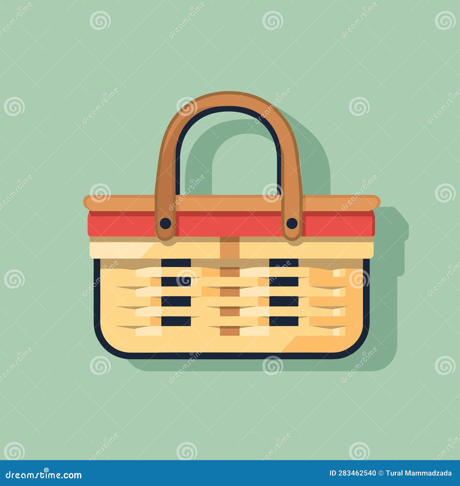 Vector of a Green Basket with a Handle, Isolated on a White Background ...
