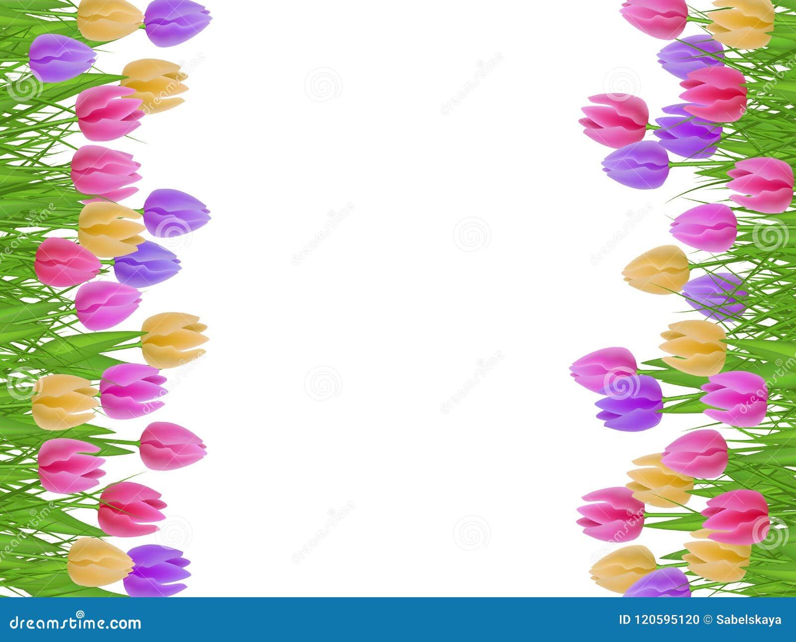 Vector Green Grass, Tulip Flowers Border Frame Stock Vector ...