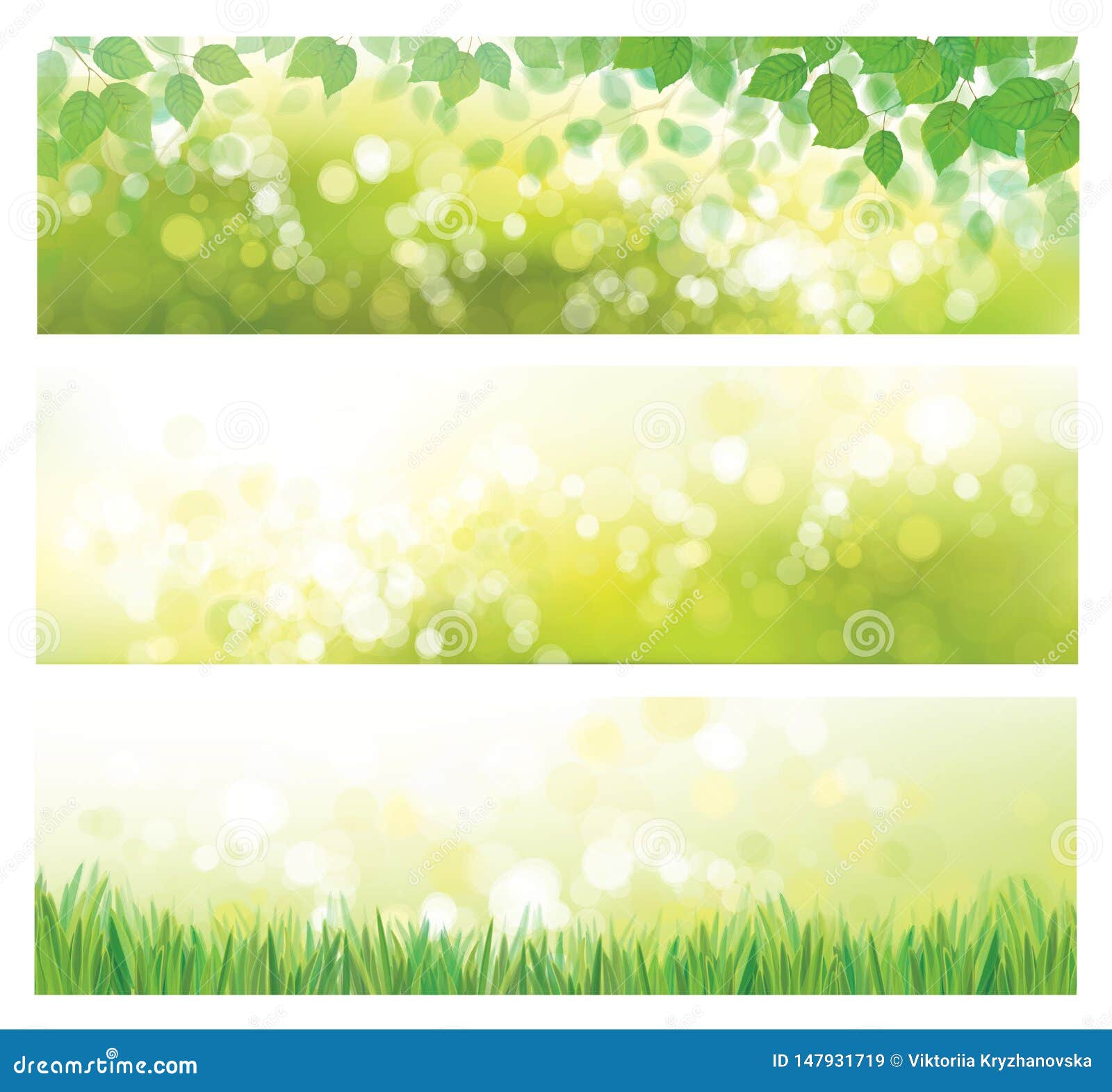 Vector Green Nature Banners. Stock Vector - Illustration of bokeh