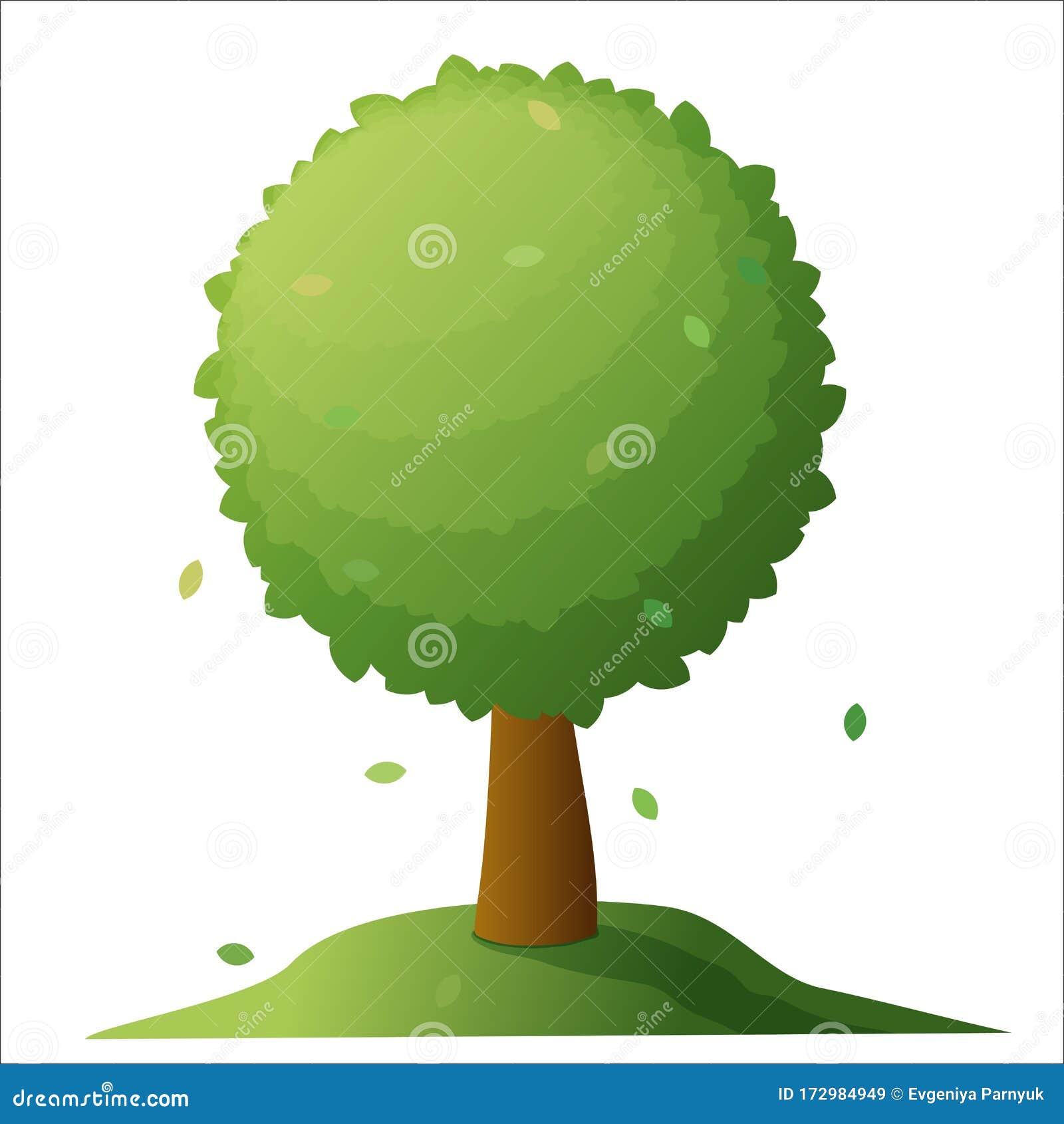  green tree in spring and summer. stylized drawing for logo , build 2d games or postcards