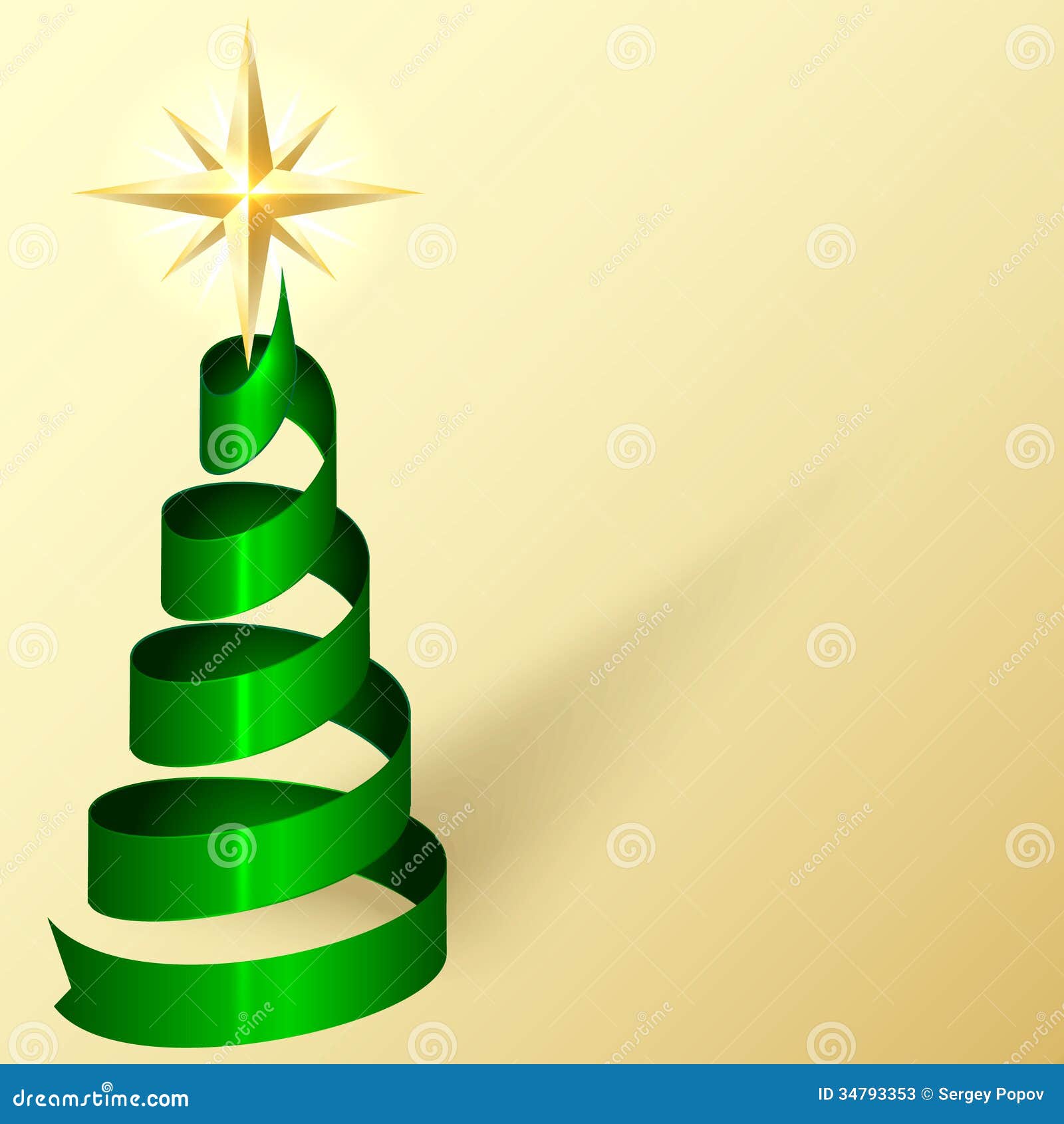 Vector Greeting Card With Ribbon Christmas Tree An Stock 