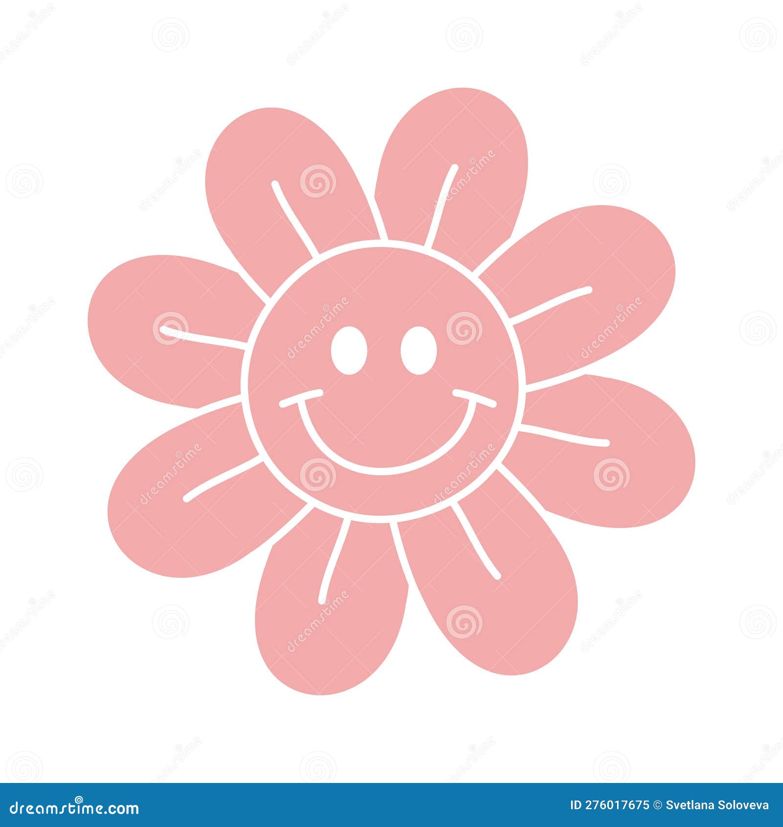Vector Groovy Retro Pink Flower with Face Stock Vector Illustration