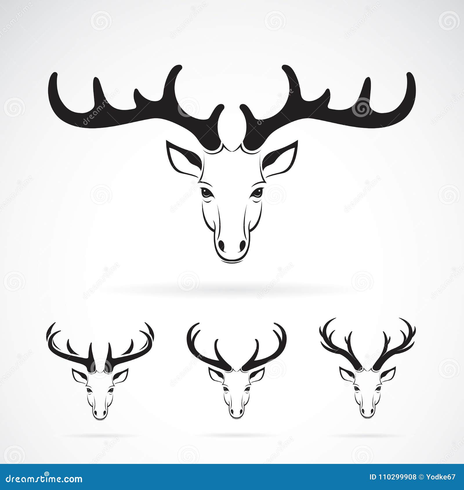  group of deer head  on white background.