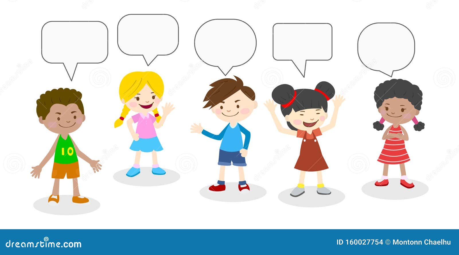 Vector Group of Happy Smiling Kids Speaking Stock Vector Illustration