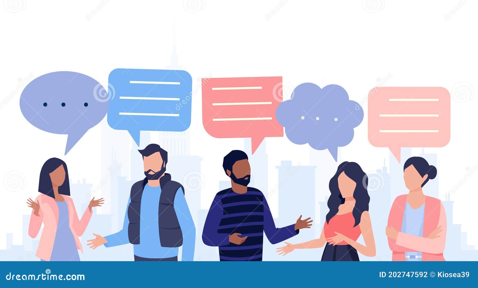 Vector of a Group of People Talking with Speech Bubbles Above Heads ...