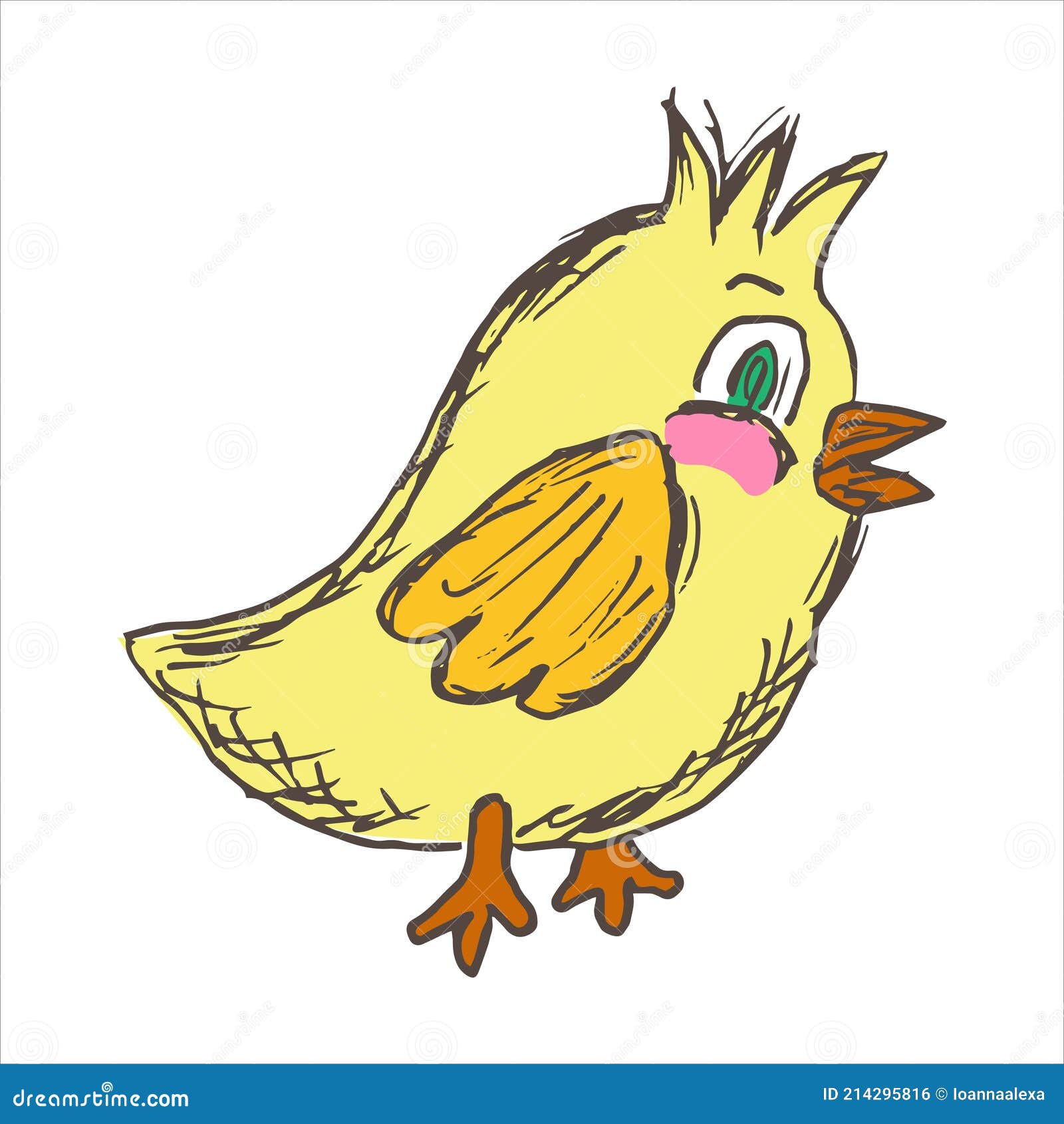 Vector Grunge Cartoon Chick Side View Isolated On White Background Stock Vector