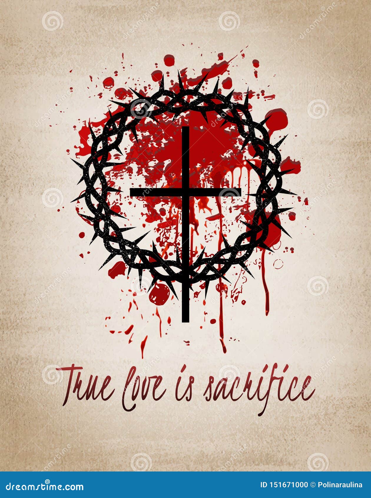 Vector Grunge Silhouette of the Black Crown of Thorns,cross of Jesus Christ  and Blood  Love is Sacrifice. Stock Photo - Illustration of amen,  doted: 151671000