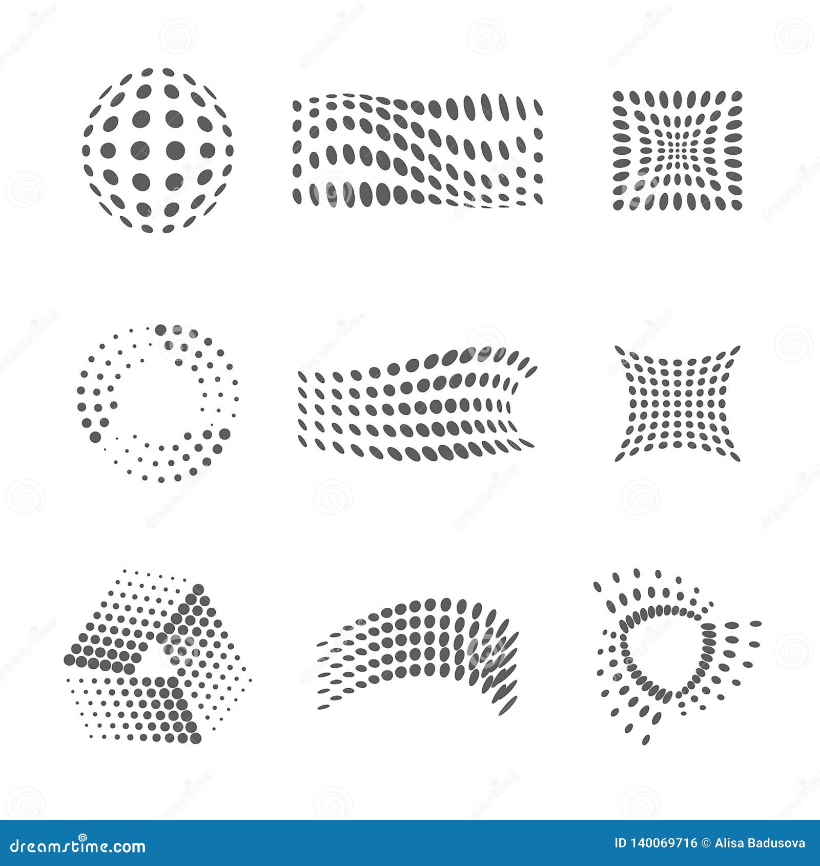 Vector Halftone and Dots Logo Design Template Set. Abstract Figures