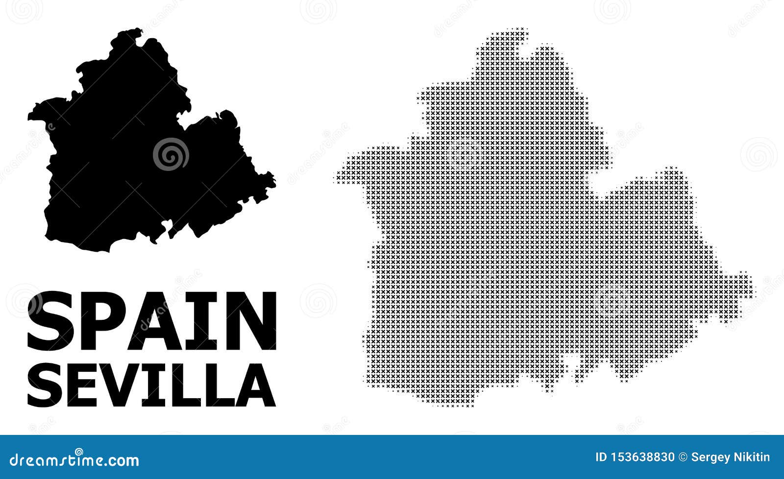 Vector Halftone Pattern And Solid Map Of Sevilla Province Stock Vector