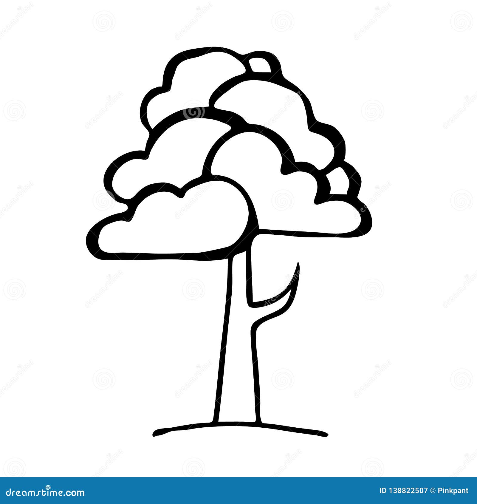 Hand Drawing Black and White Tree. Cartoon Style Stock Vector -  Illustration of landscape, design: 138822507