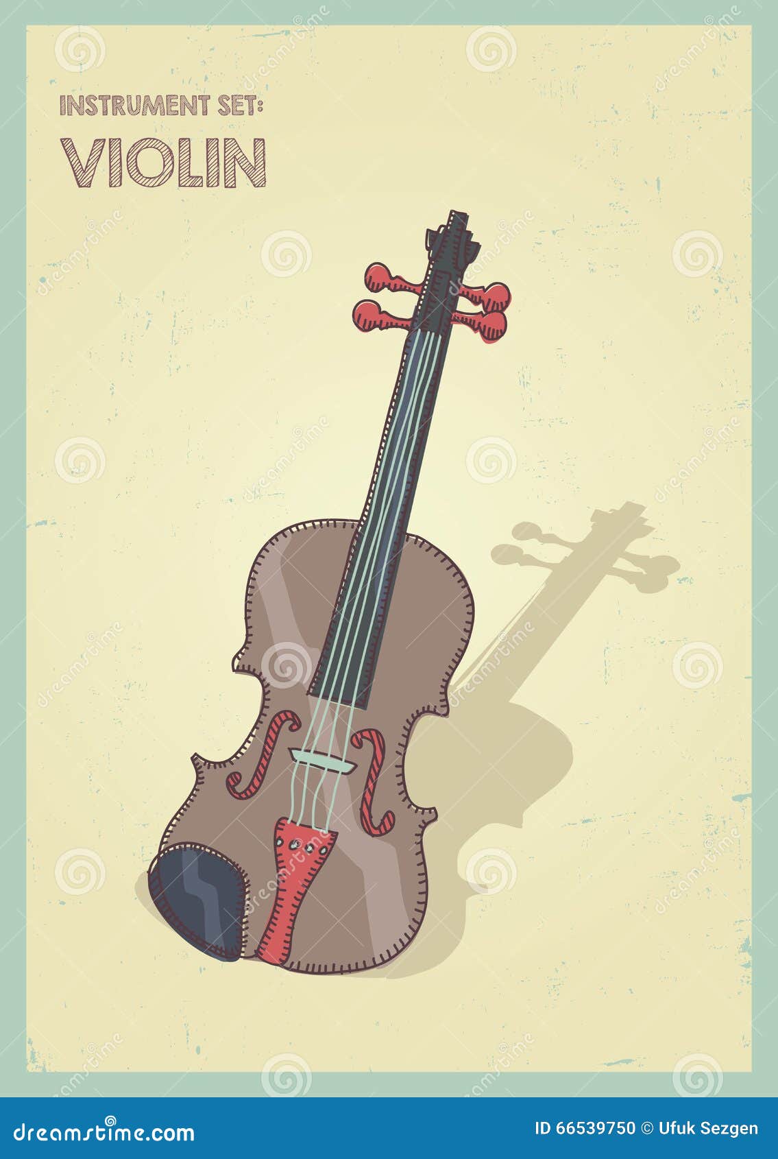 Vector Hand Drawing Colored Violin or Viola Stock Illustration