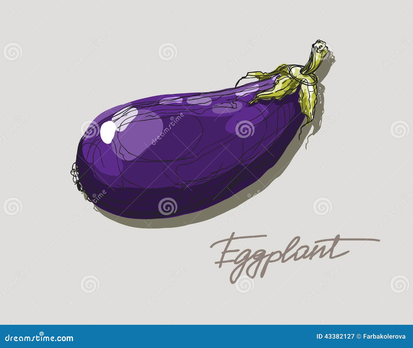 Vector Hand Drawing Purple Eggplant Stock Vector Illustration of