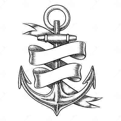 Vector Hand Drawn Anchor Sketch with Blank Ribbon Stock Vector ...