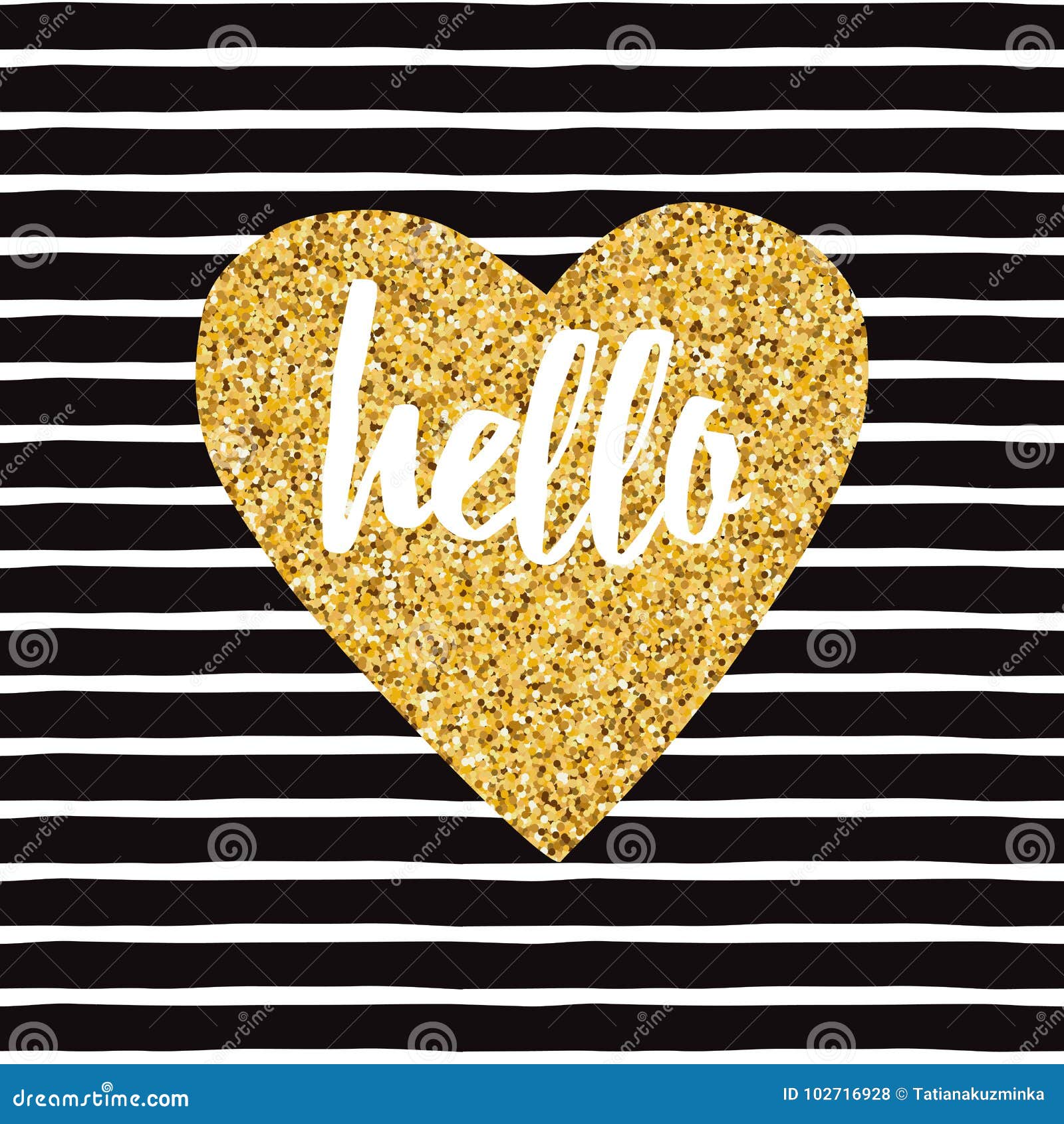 Gold glitter heart with sparkles on black background Stock Vector