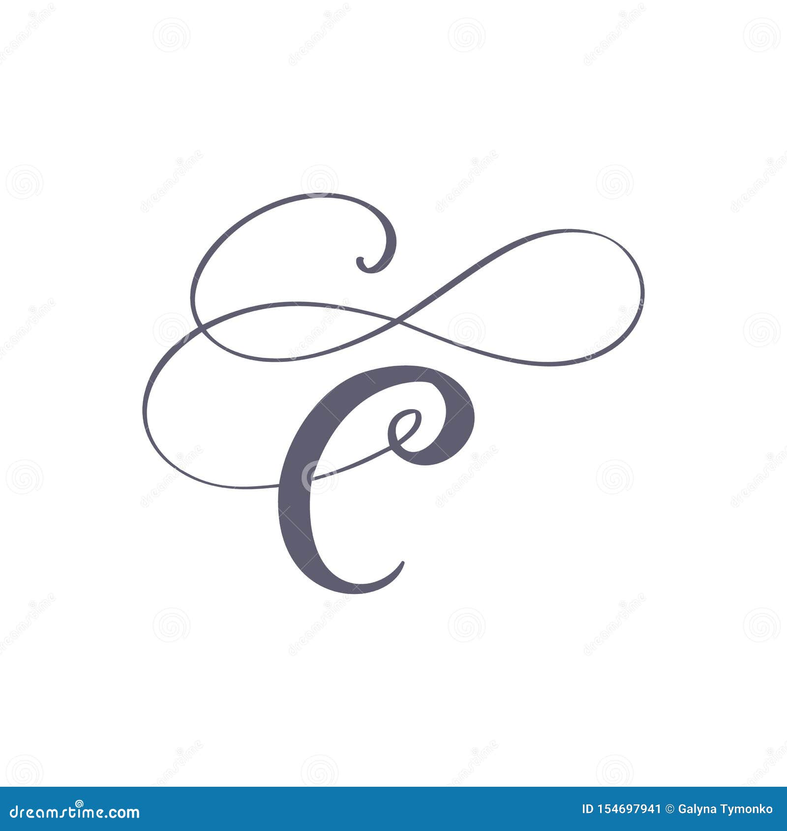 Vector Hand Drawn Calligraphic Floral C Monogram or Logo. Uppercase ...