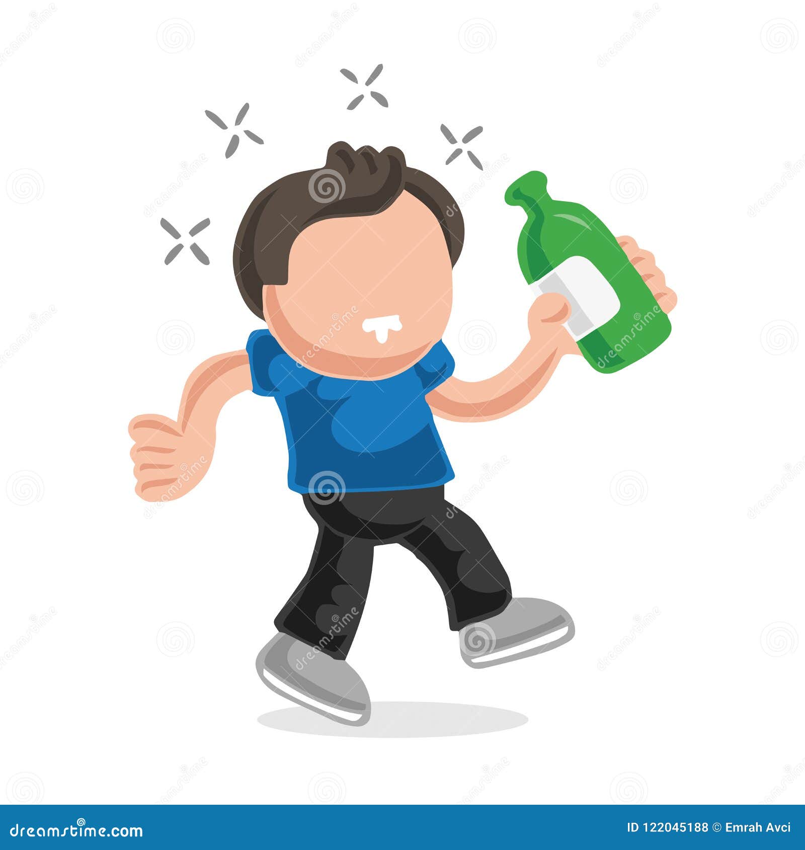 Vector hand-drawn cartoon of drunk man walking holding bottle of. Vector hand-drawn cartoon illustration of drunk man walking holding bottle of beer.