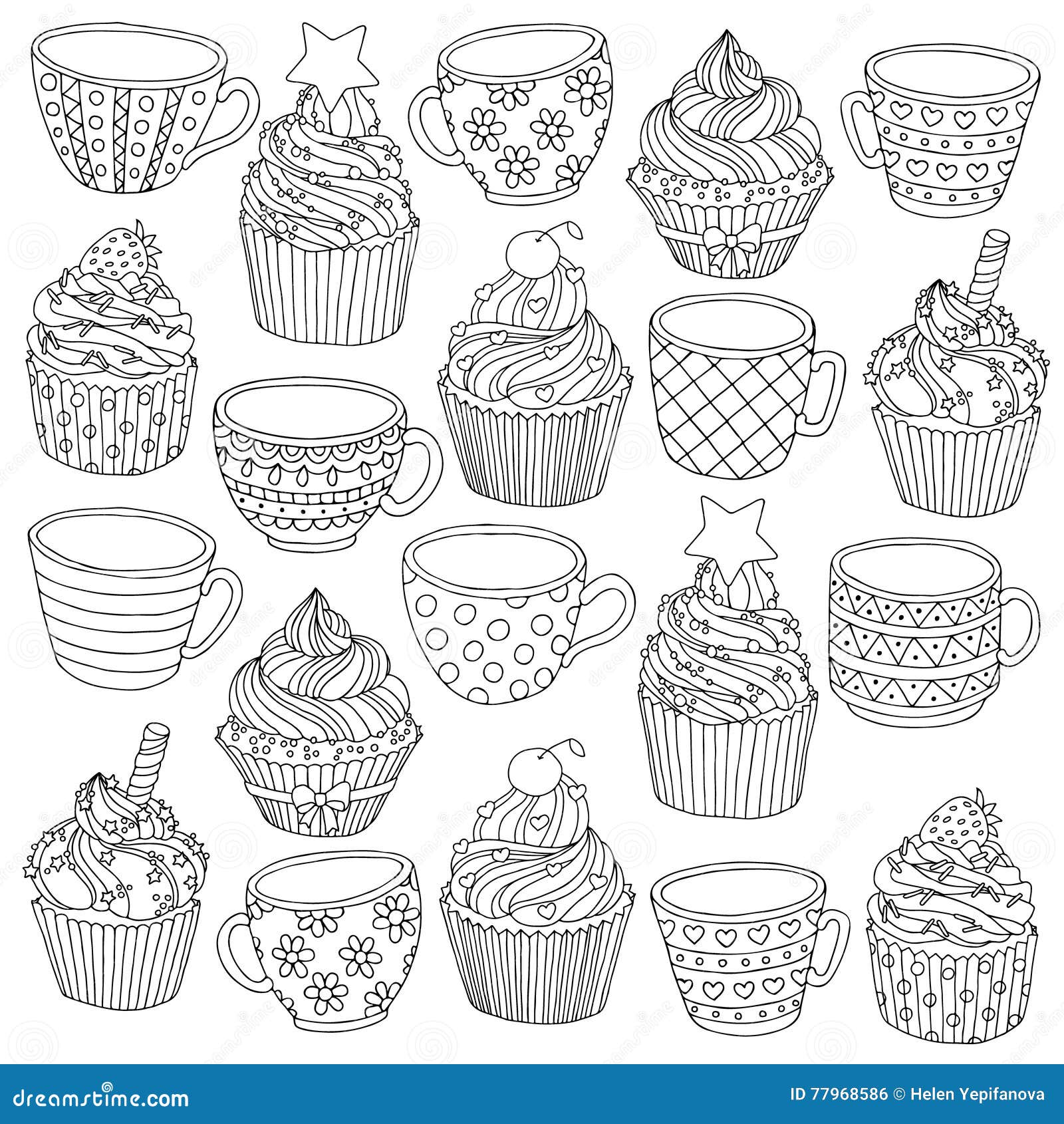 Download Vector Hand Drawn Cup Cupcake Illustration For Adult Coloring Book Freehand Sketch For Adult