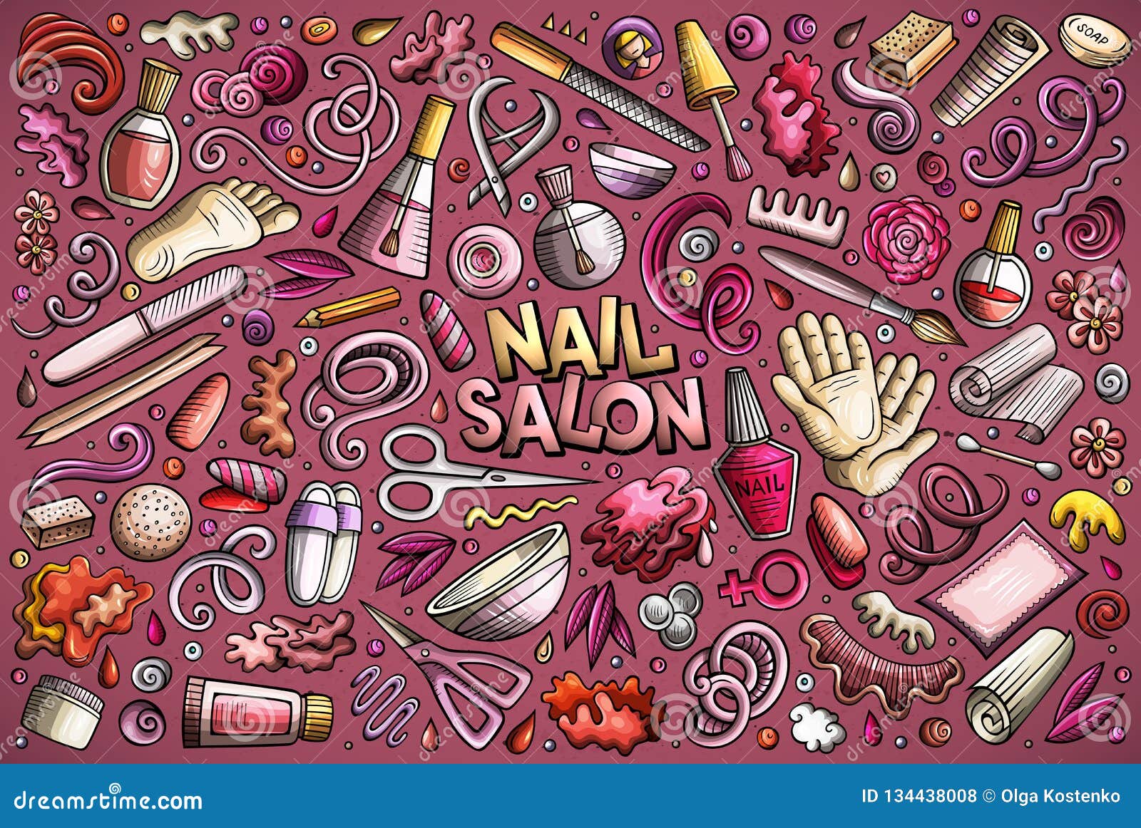 Vector Cartoon Set of Nail Salon Theme Objects Stock Vector