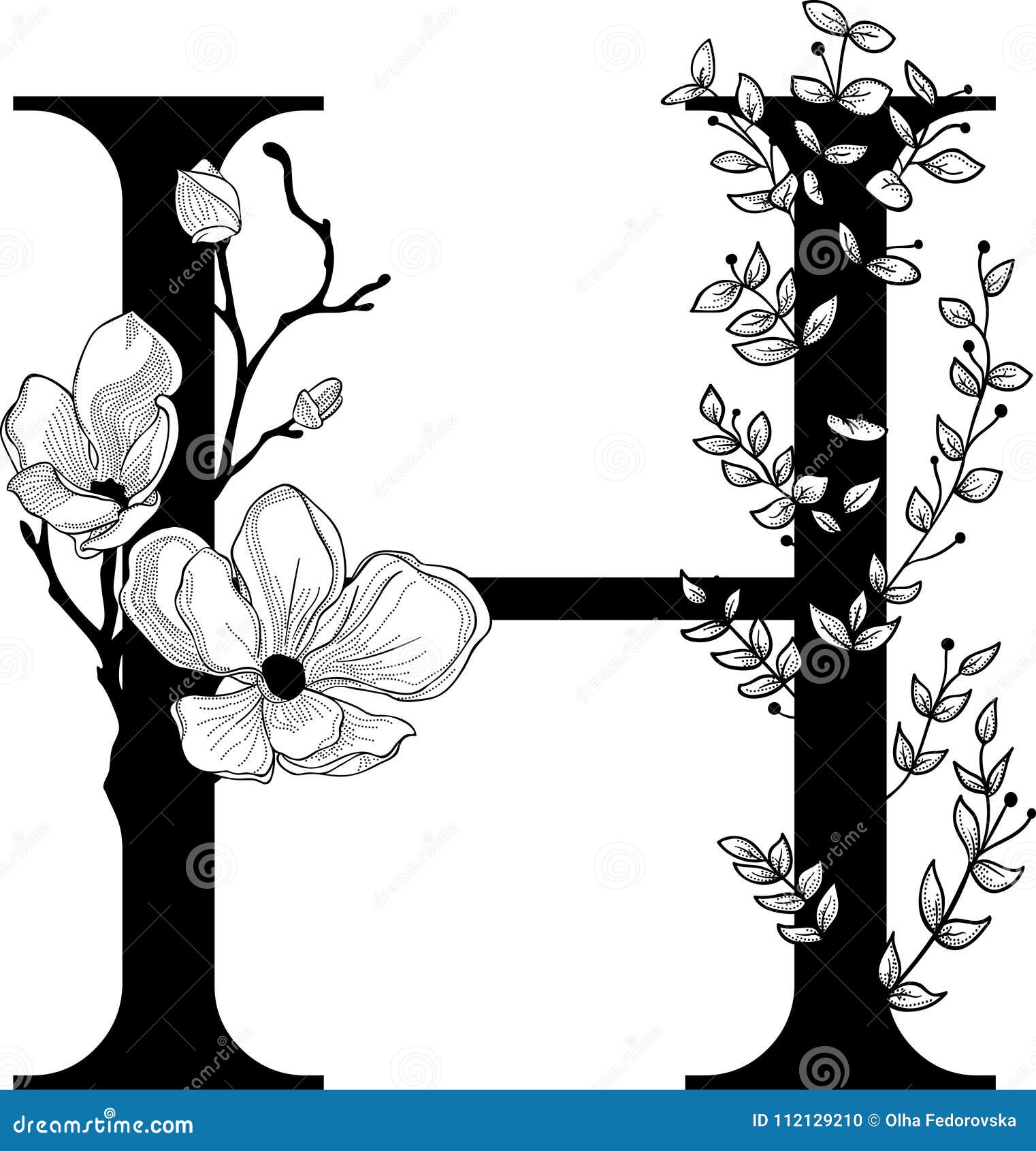 Vector Hand Drawn Floral H Monogram and Logo Stock Vector ...